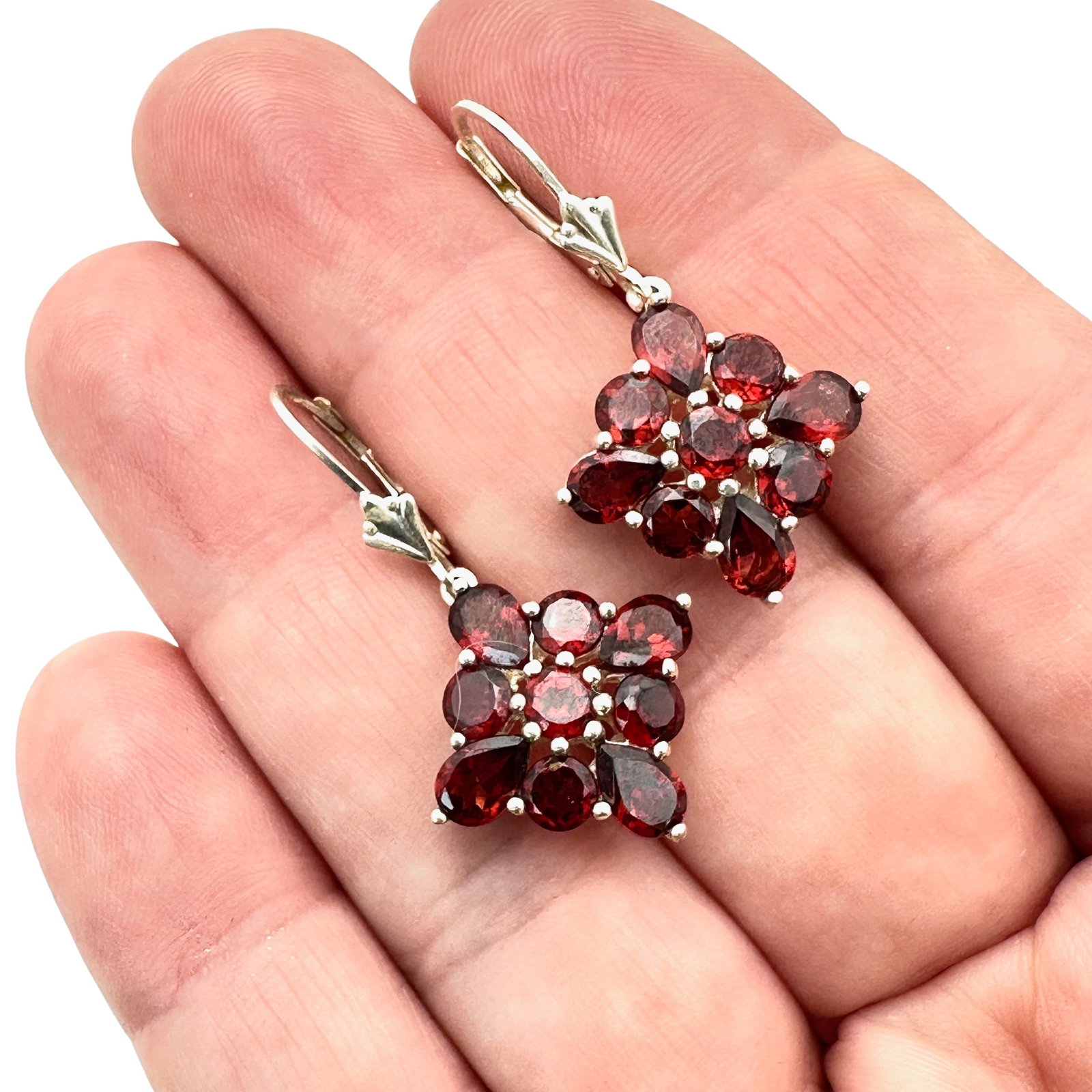 Garnet Sterling Silver Pierced Earrings: 1.25 Inch length