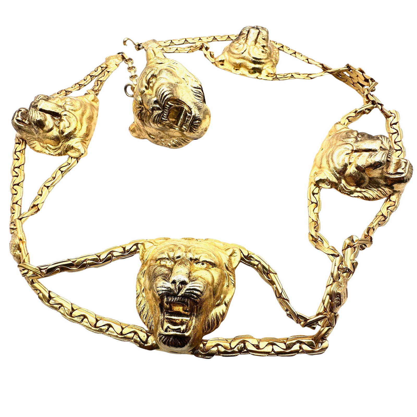 1980s Era Gold Tone Lion Belt Heavy Quality: Fits 26 to 30 inch waist