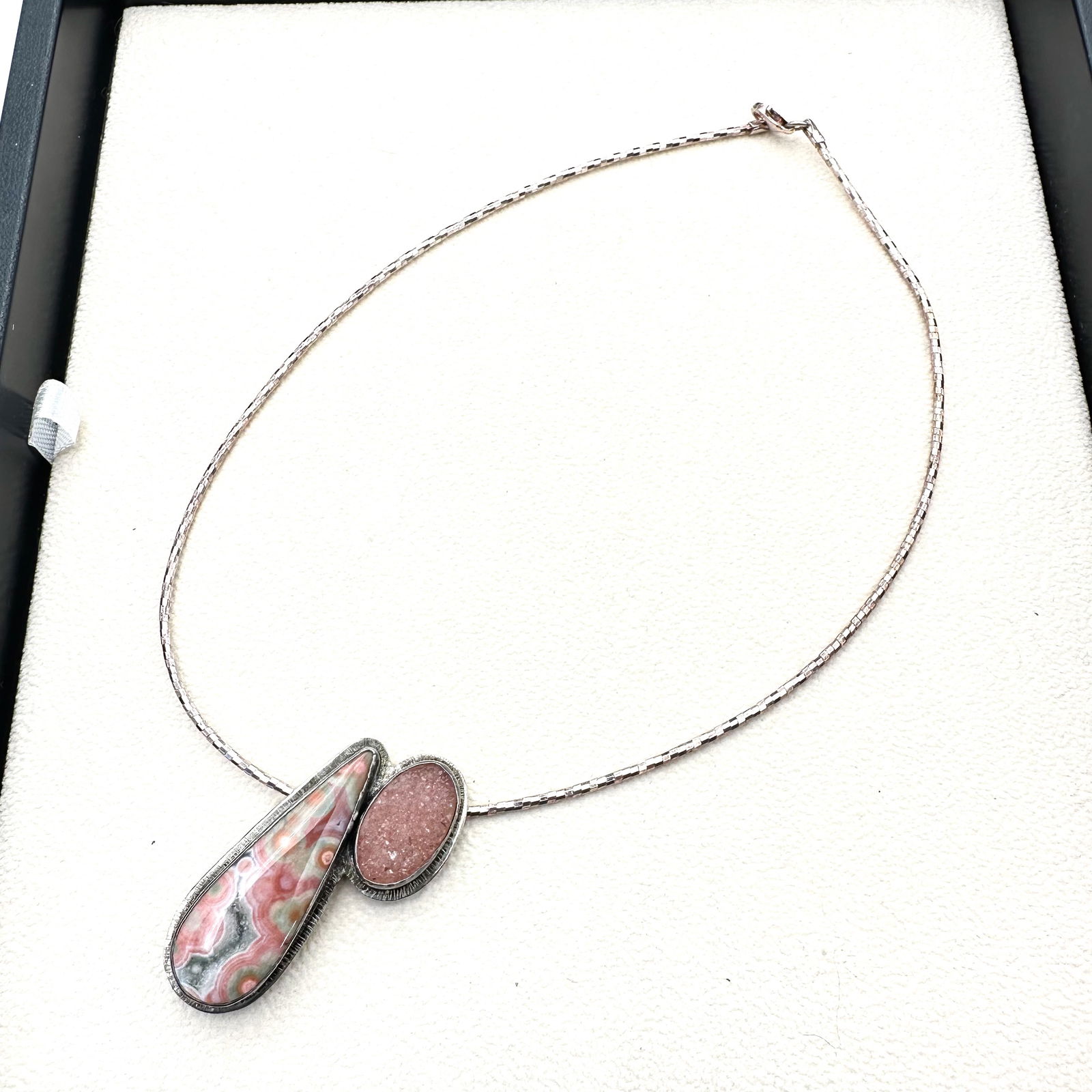 Sterling Silver Pink Gemstone Artisan Signed Pin Brooch Necklace (1 of 3)