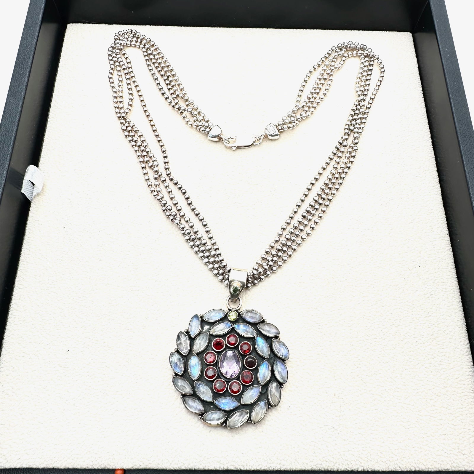 Moonstone Amethyst Garnet Peridot Sterling Silver Pendant Necklace (1 of 3)