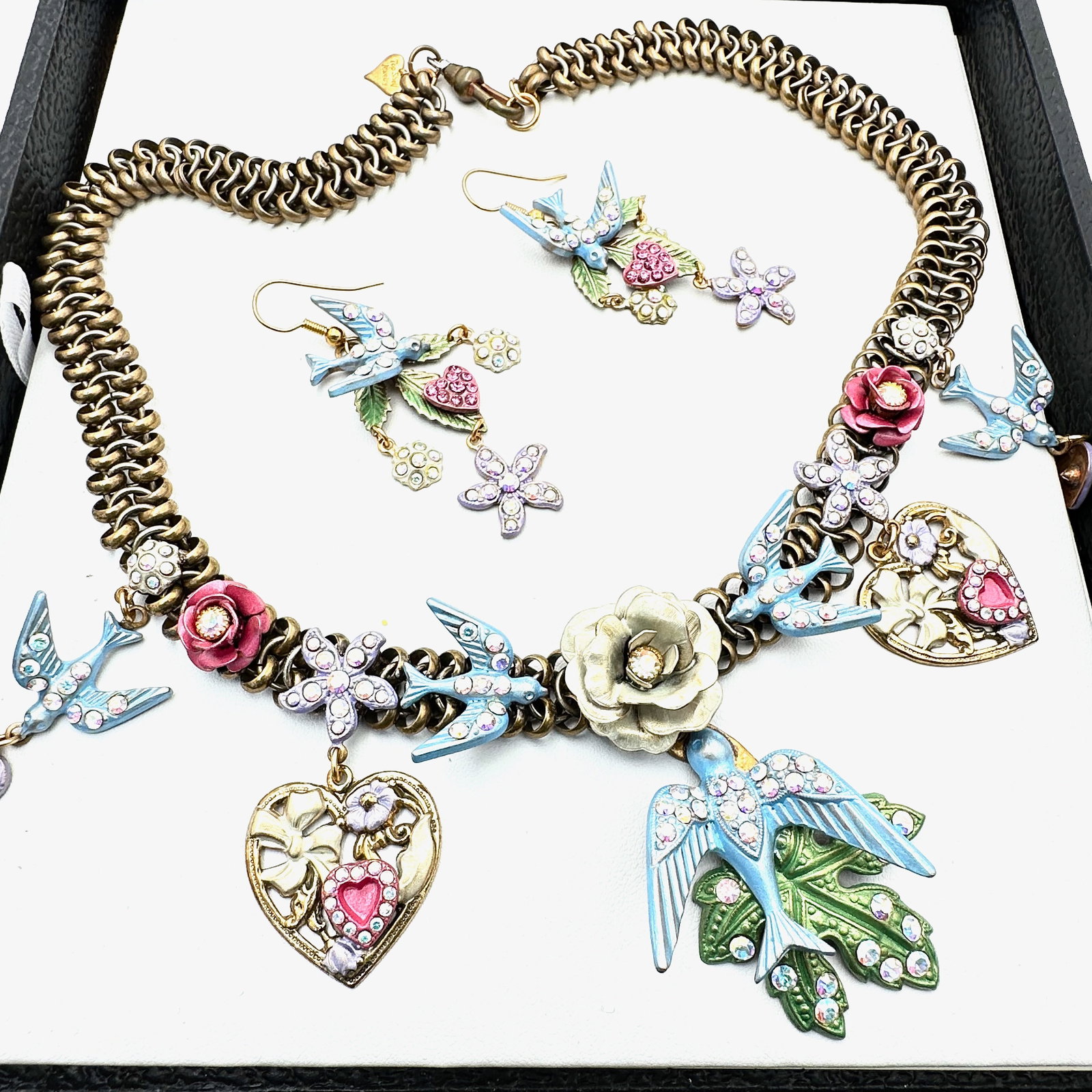 Vintage Top Shelf Jewelry Victorian Revival Necklace & Earrings : 2 inch pierced earrings, 18 inch necklace
