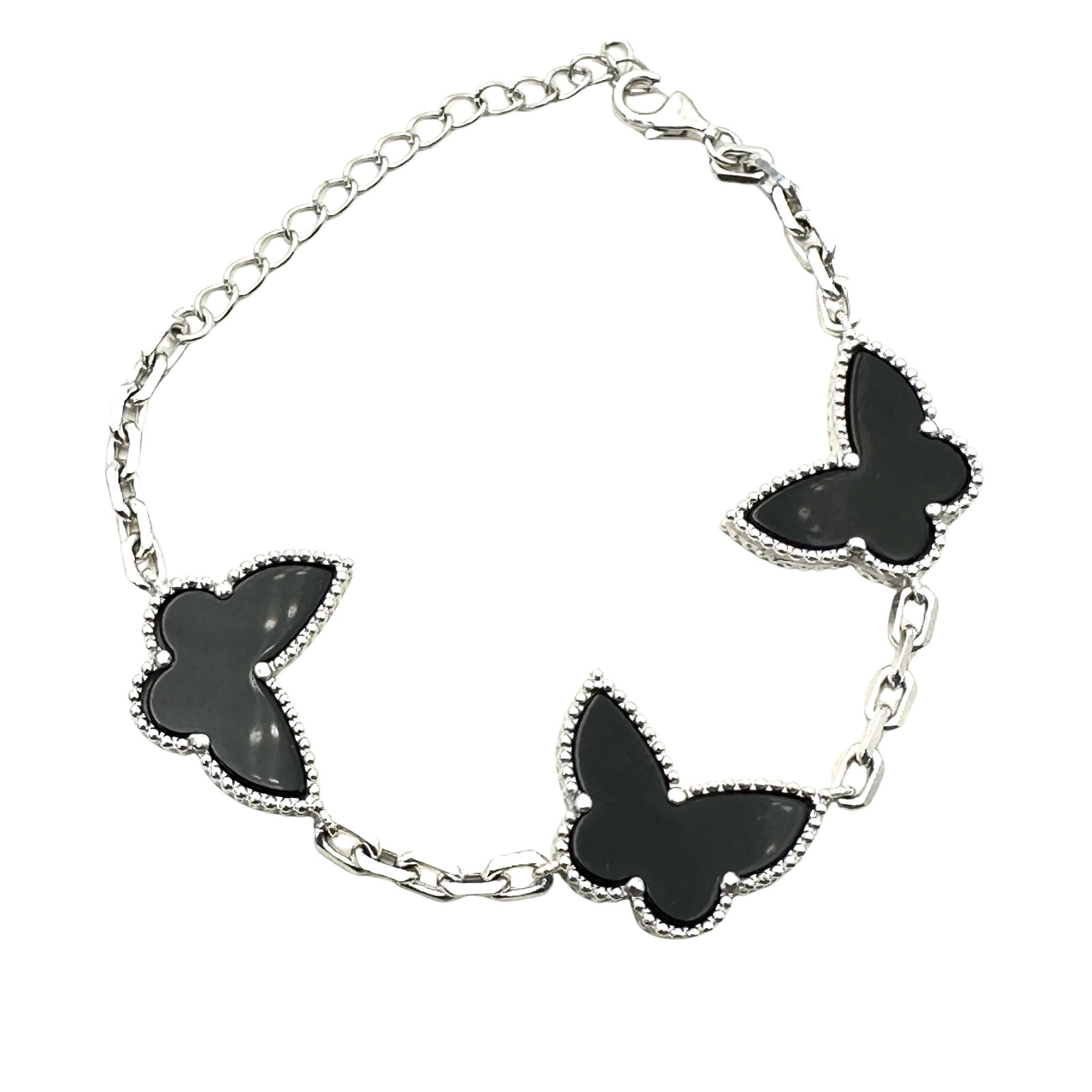 Delicate Sterling Silver Black Butterfly Bracelet : 7 Inch
