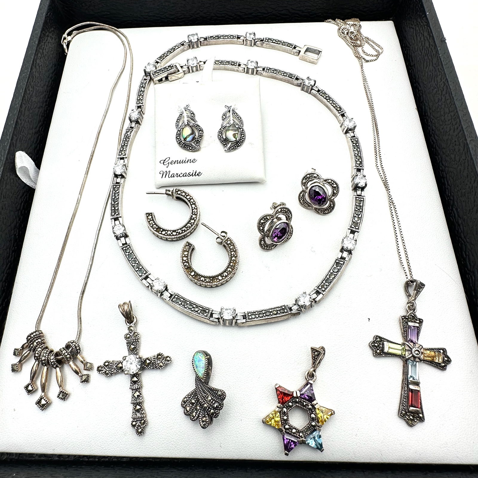 Sterling Silver Marcasite Jewelry Cross Pendants Necklaces Earrings (1 of 2)