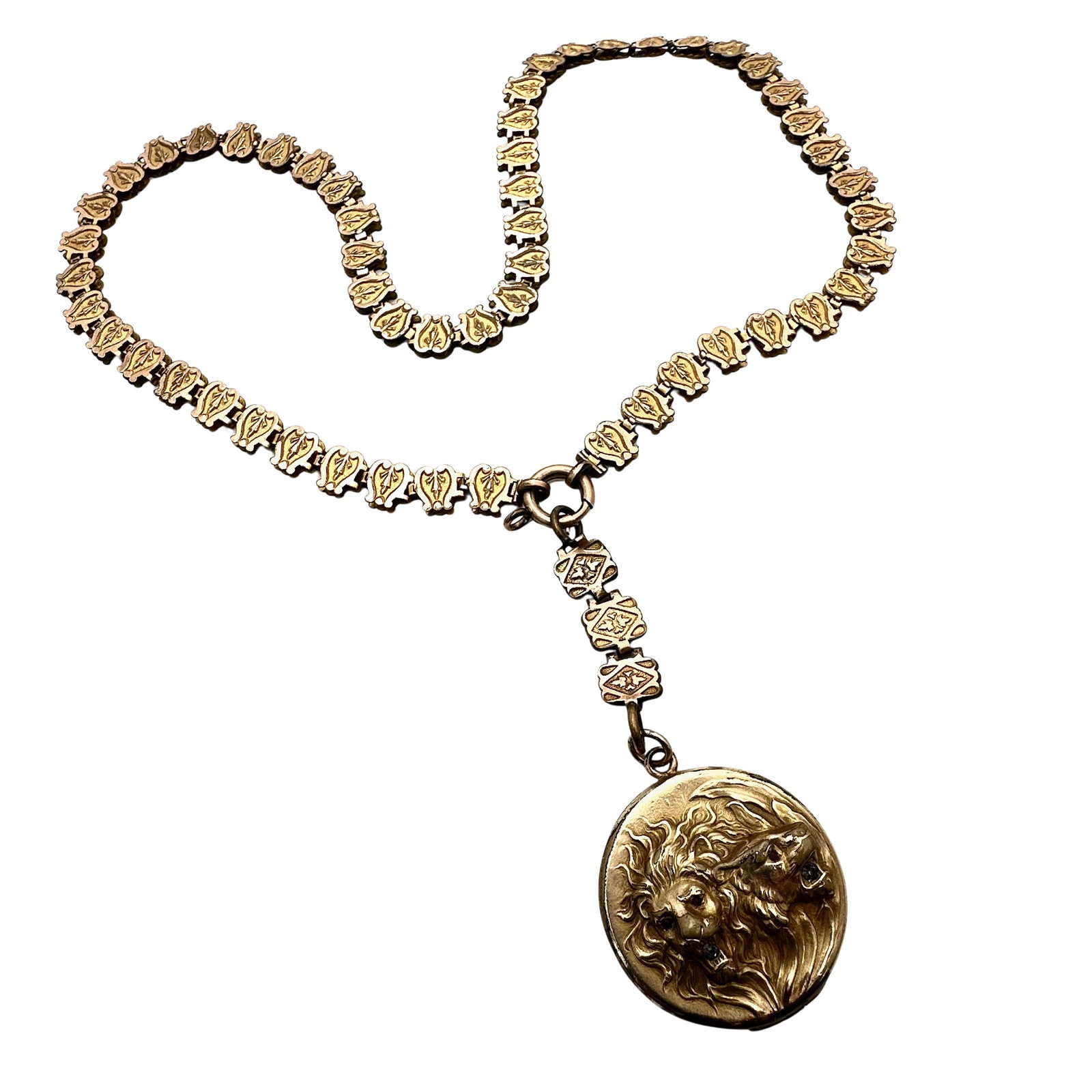 Antique Gold Filled Book Chain Lion Locket Pendant (1 of 5)