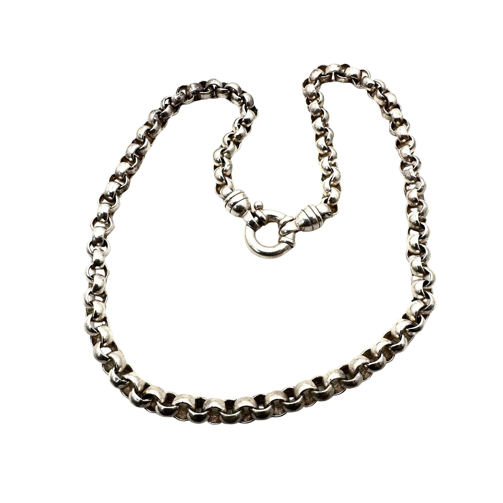 Italy Sterling Silver Heavy Link Rolo Chain Necklace 17 Inch (1 of 2)