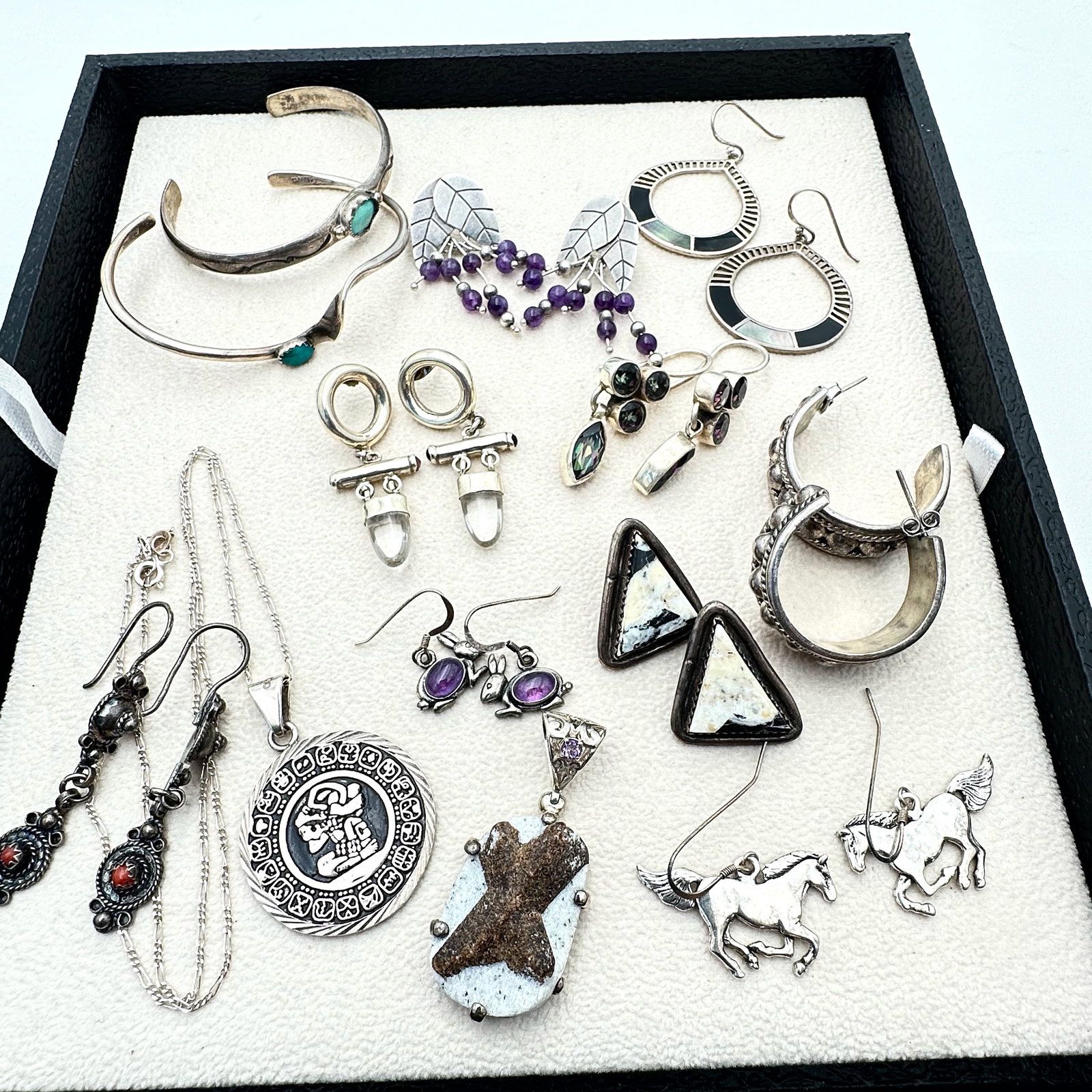 Sterling Silver Jewlery Lot Earrings Cuff Bracelets Necklace: 110 Grams