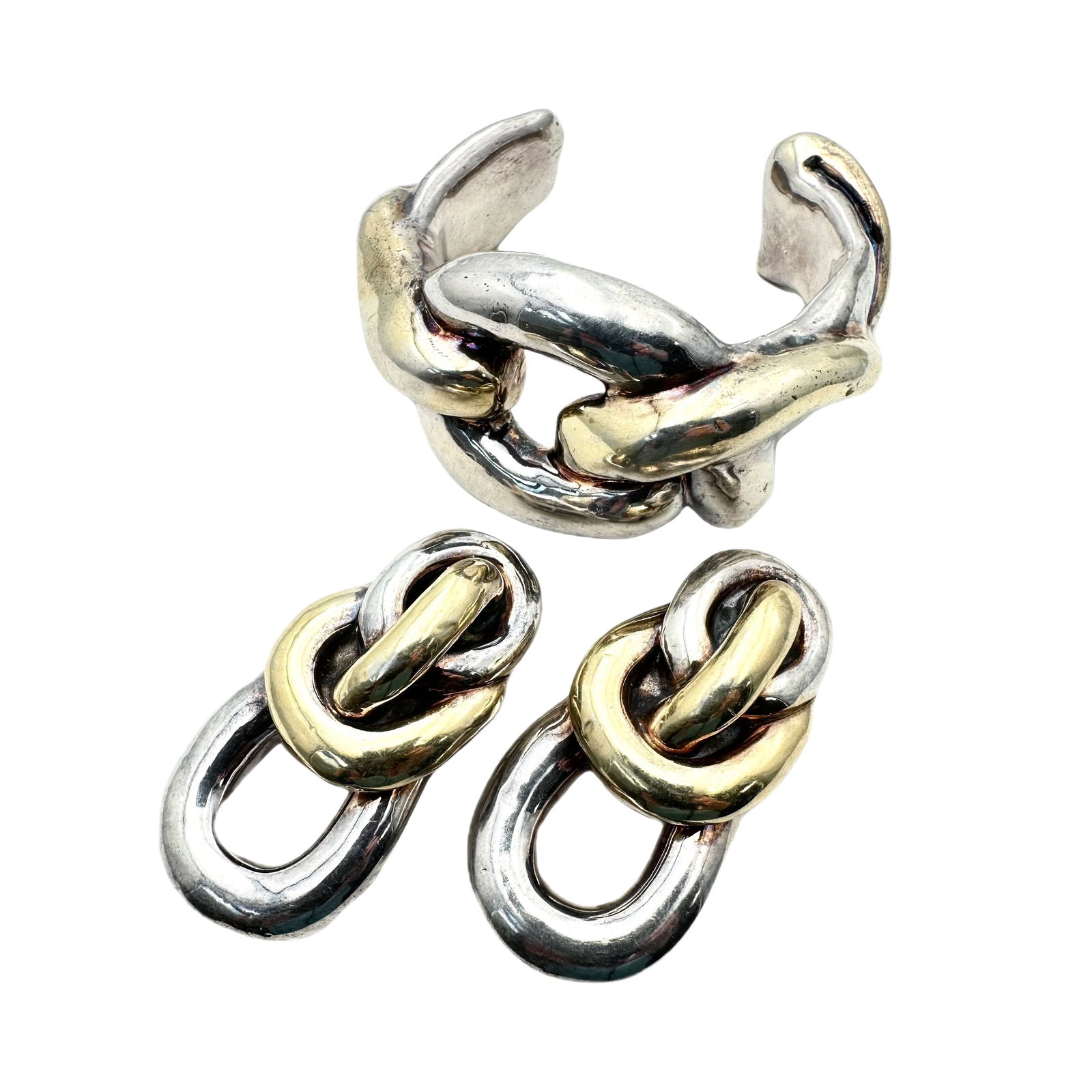 Vintage Designer Sterling Silver Bracelet Earring Set 88 Grams Electroform Design Clip Earrings (1 of 2)