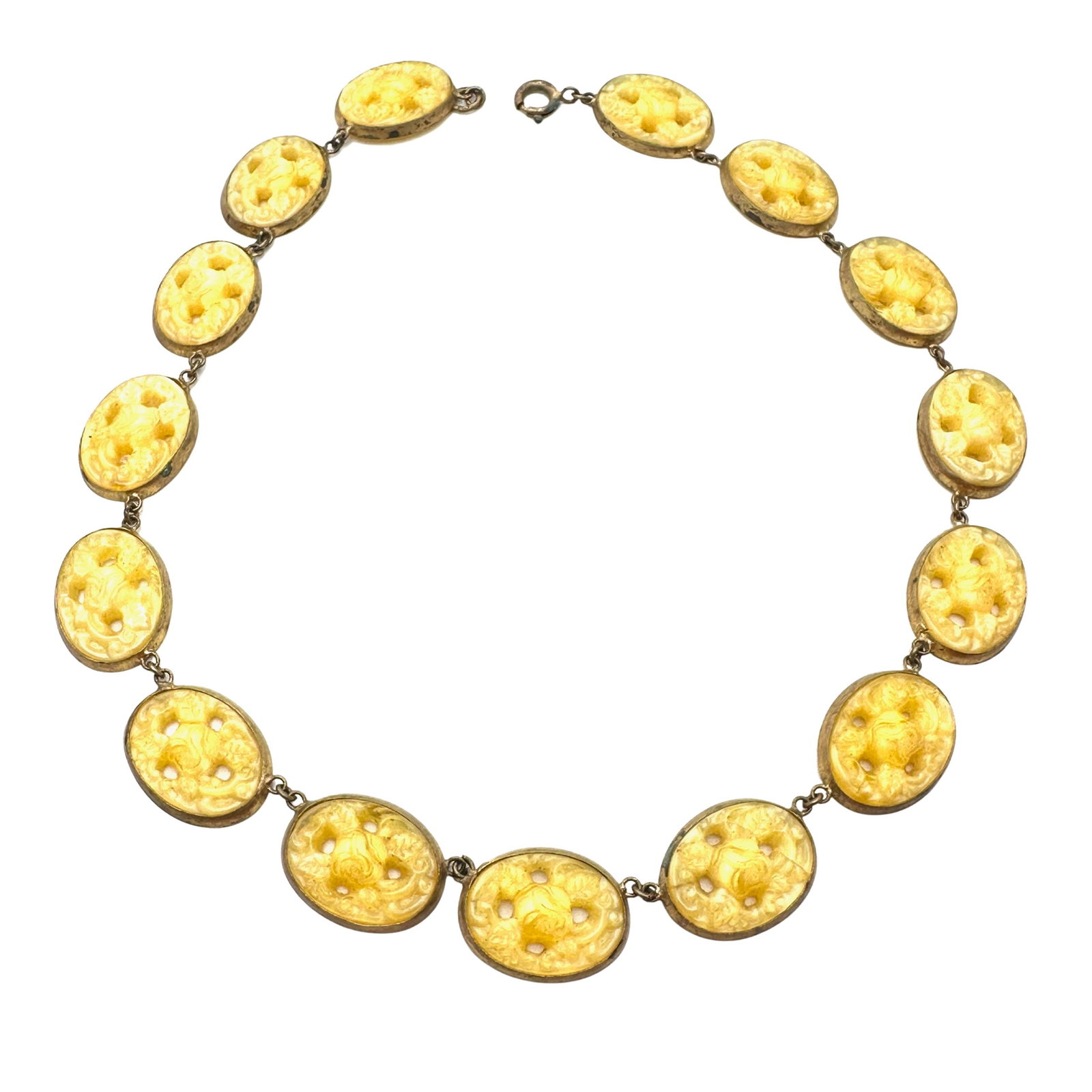 Antique Vintage Yellow Czech Glass Necklace: Antique Vintage Yellow Czech Glass Necklace