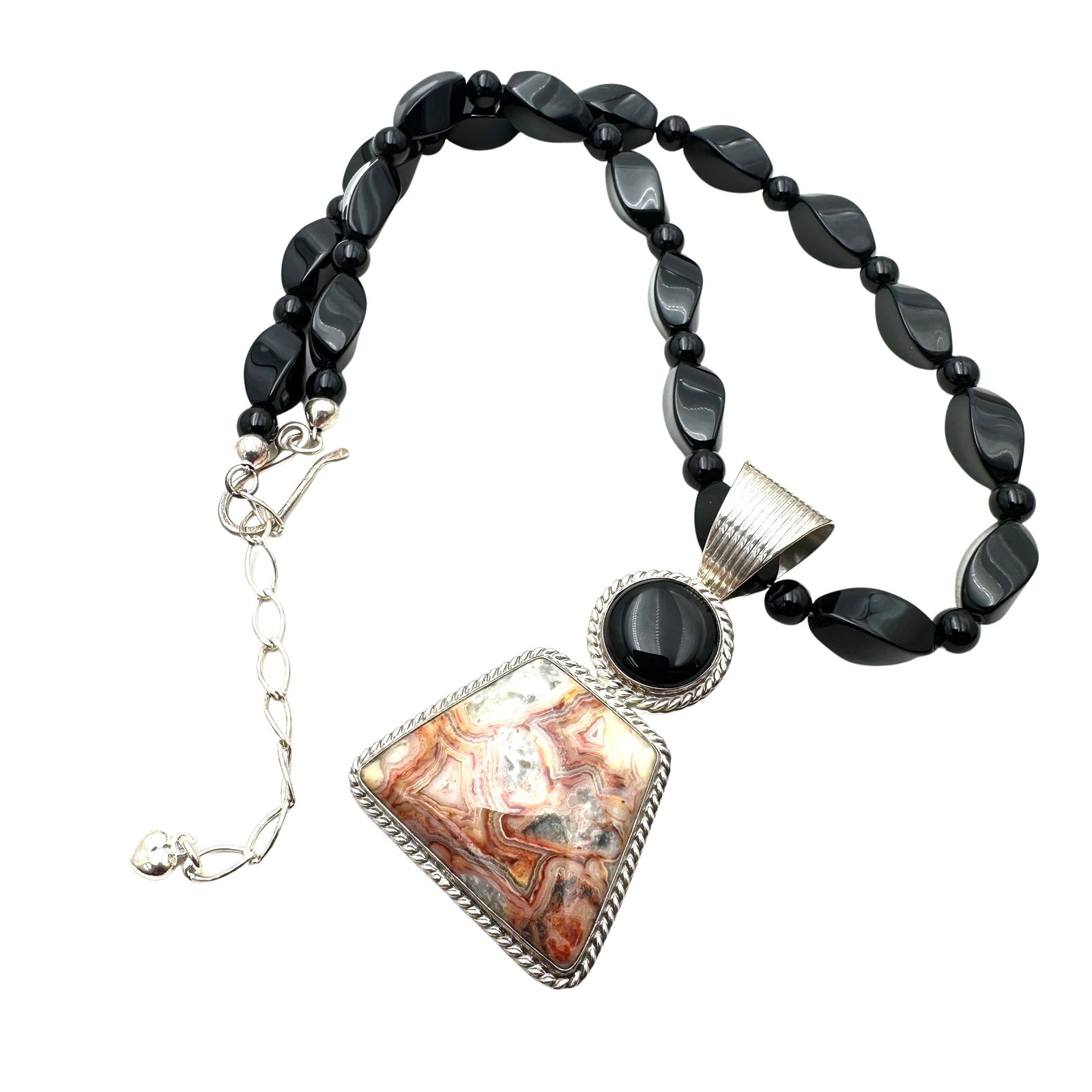 Jay King Mine Finds DTR Pink Black Gemstone Pendant Necklace 16 to 18 Inch: Jay King Mine Finds DTR Pink Black Gemstone Pendant Necklace 16 to 18 Inch