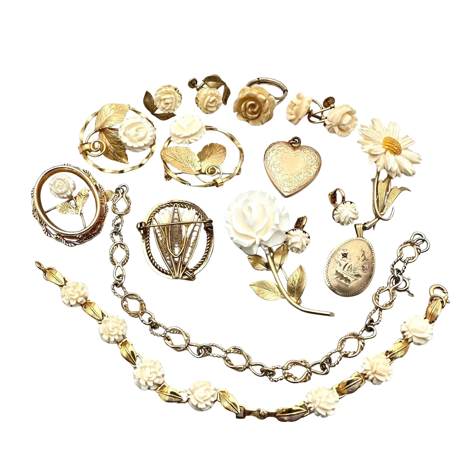 Antique Vintage Gold Filled Jewelry Lot Roses: Antique Vintage Gold Filled Jewelry Lot Roses