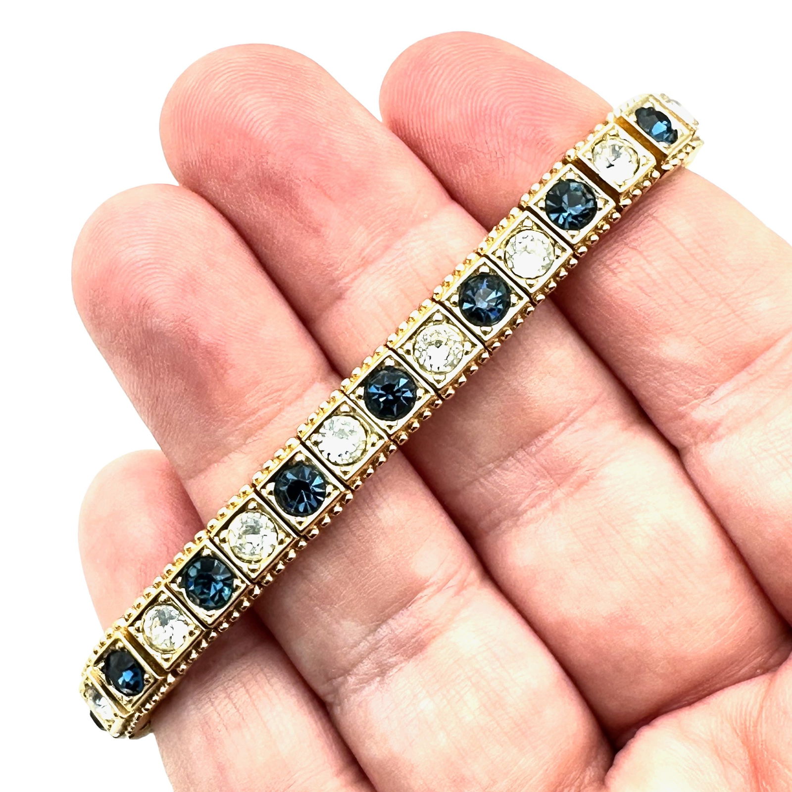 Vintage Ciner Blue Clear Rhinestone Gold Tone Bracelet : Vintage Ciner Blue Clear Rhinestone Gold Tone Bracelet
