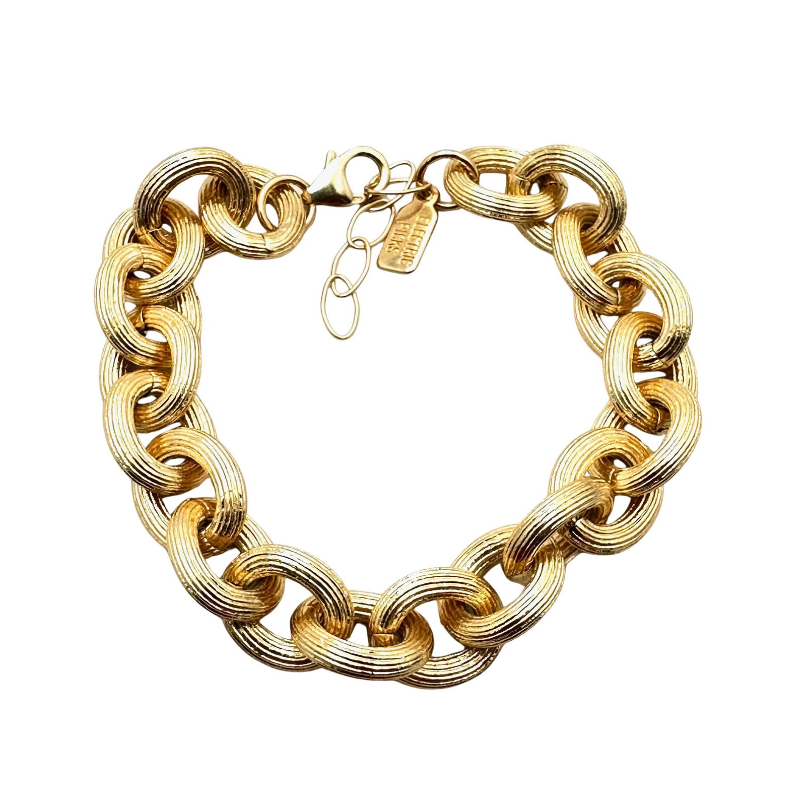 Gold Vermeil Sterling Silver Ribbed Link Bracelet 6 to 7 Inch 34 Grams (1 of 4)