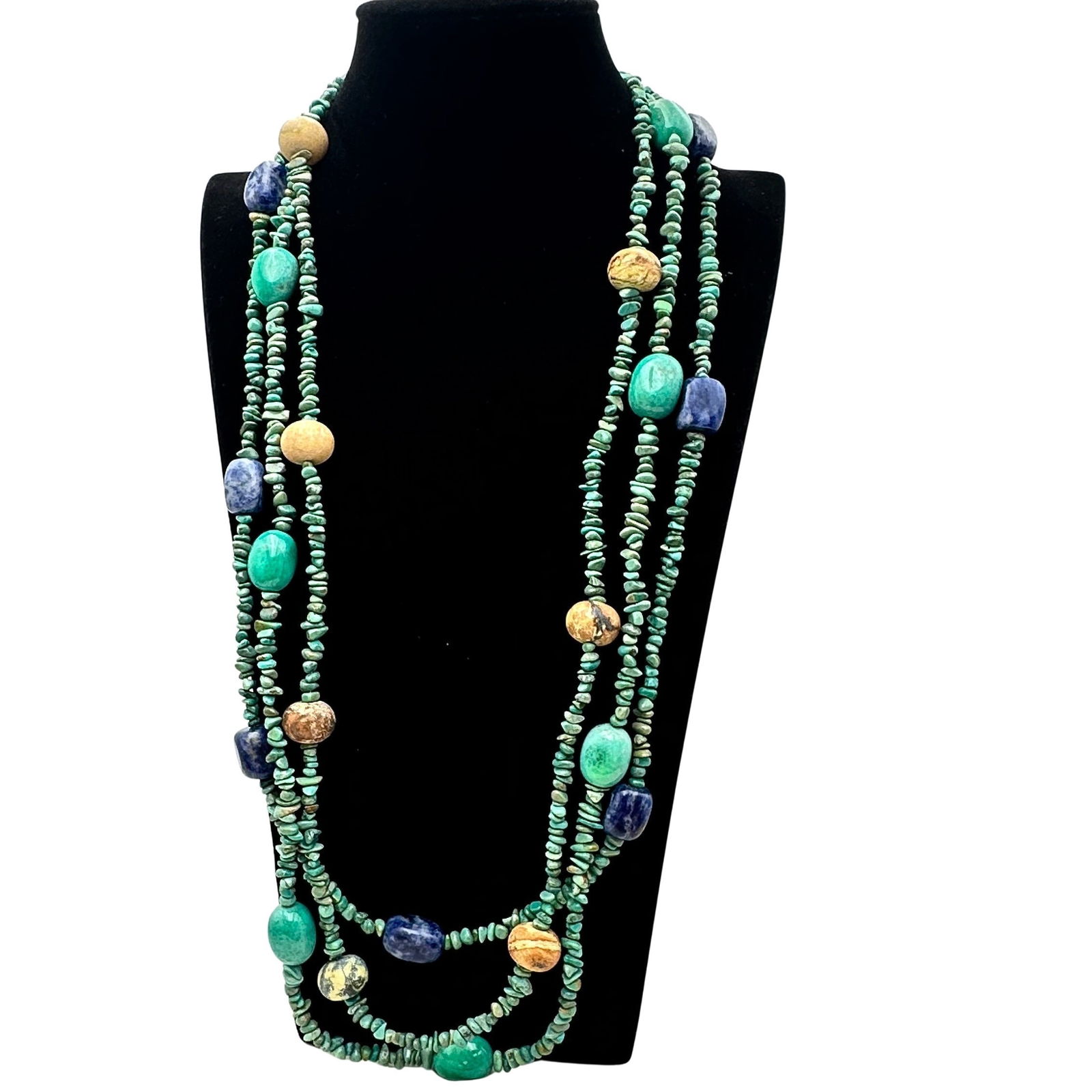 Barse Turquoise Lapis Lazuli Gemstone Multi Strand Sterling Silver Necklace 30 Inch (1 of 2)