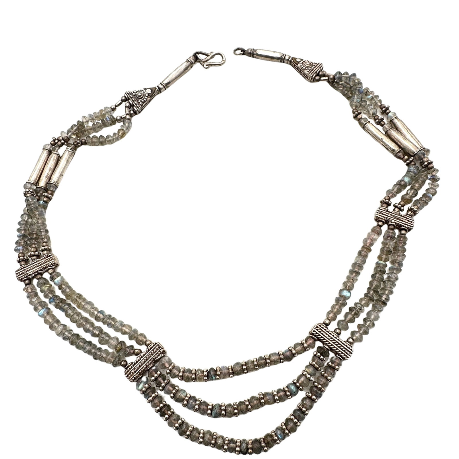 Sterling Silver Labradorite Necklace Bali Indonesian Design: Sterling Silver Labradorite Necklace Bali Indonesian Design 69 Grams