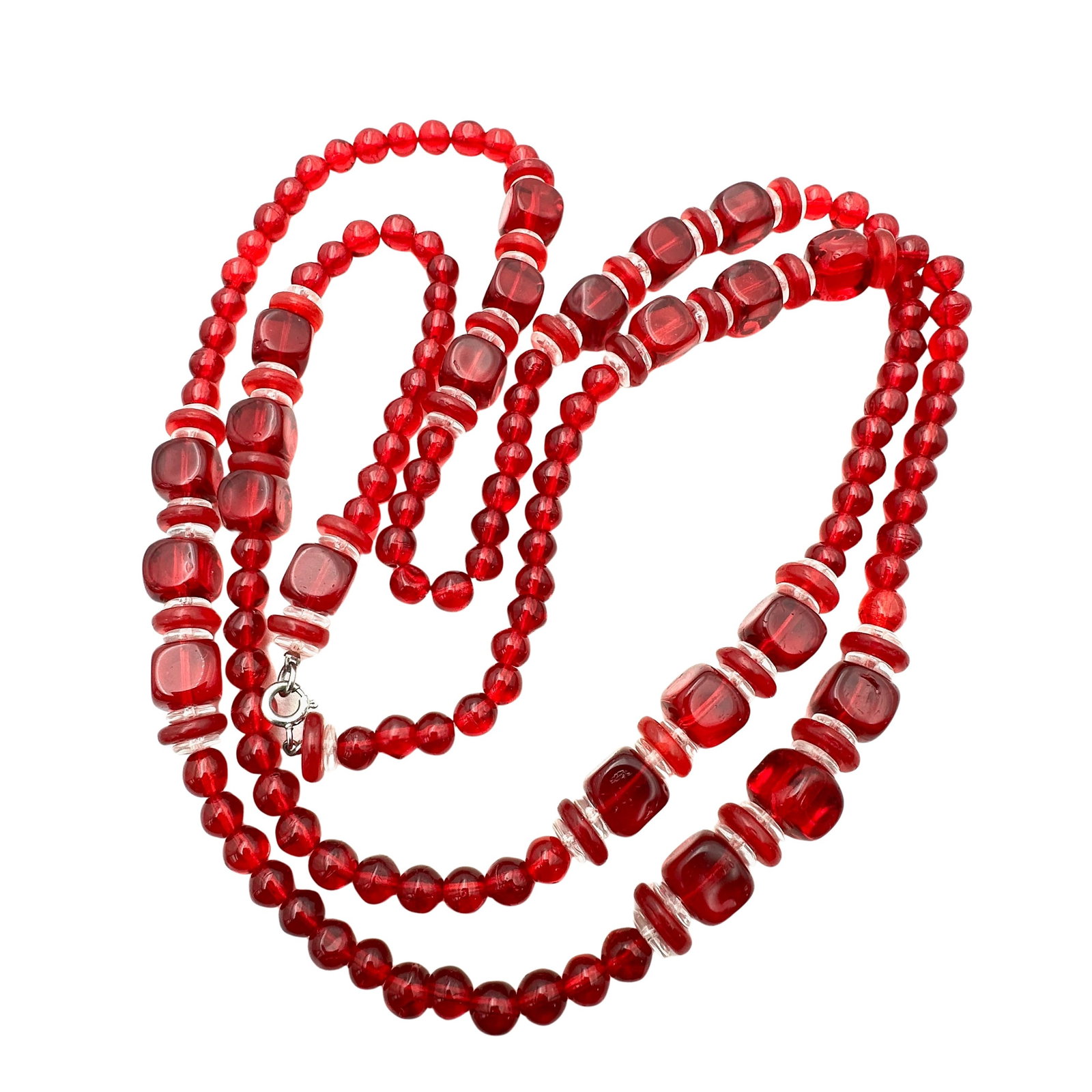 Antique Red Glass Flapper Length Necklace Vintage Art Deco: Antique Red Glass Flapper Length Necklace Vintage Art Deco