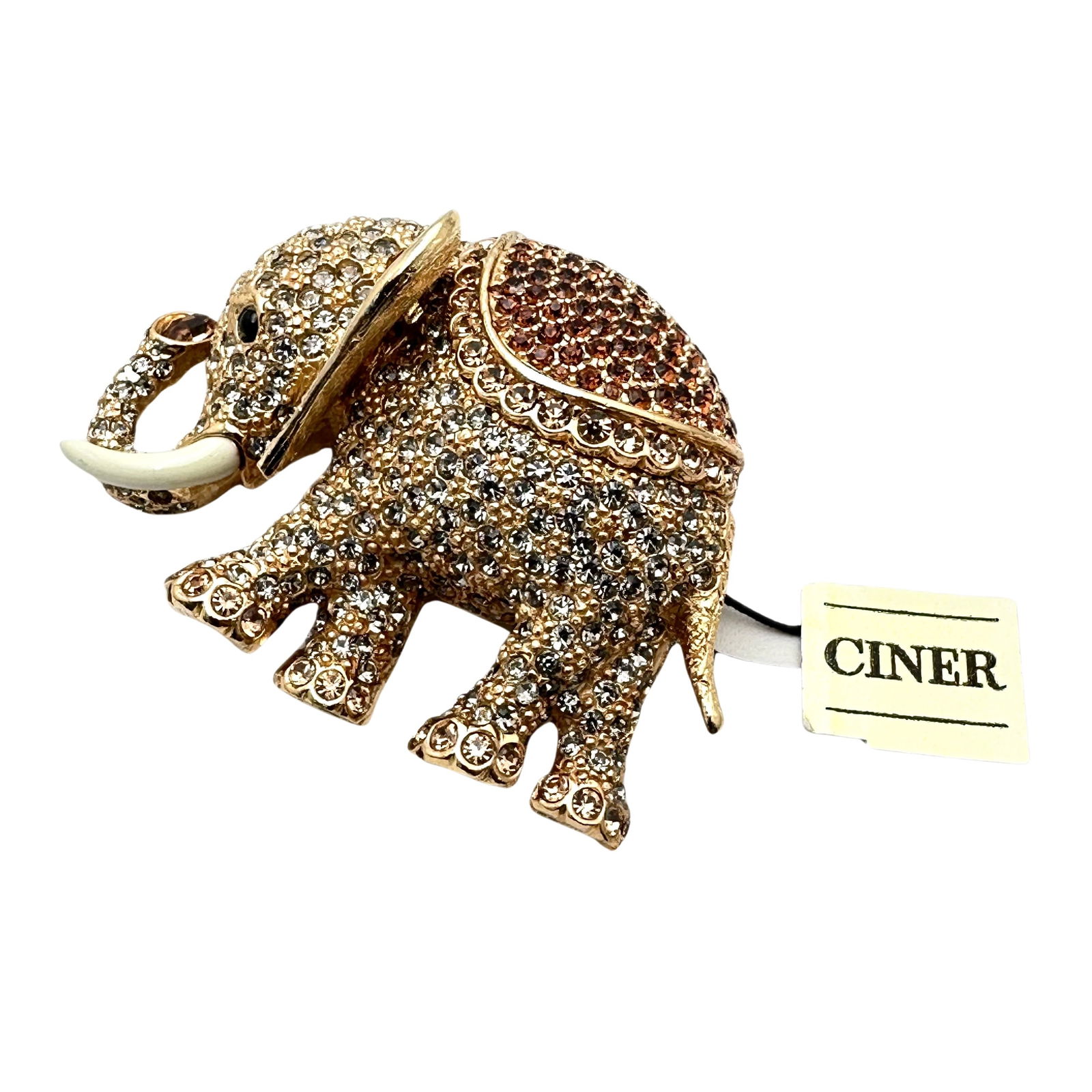 Vintage Ciner Jeweled Elephant Brooch Original Tag (1 of 2)