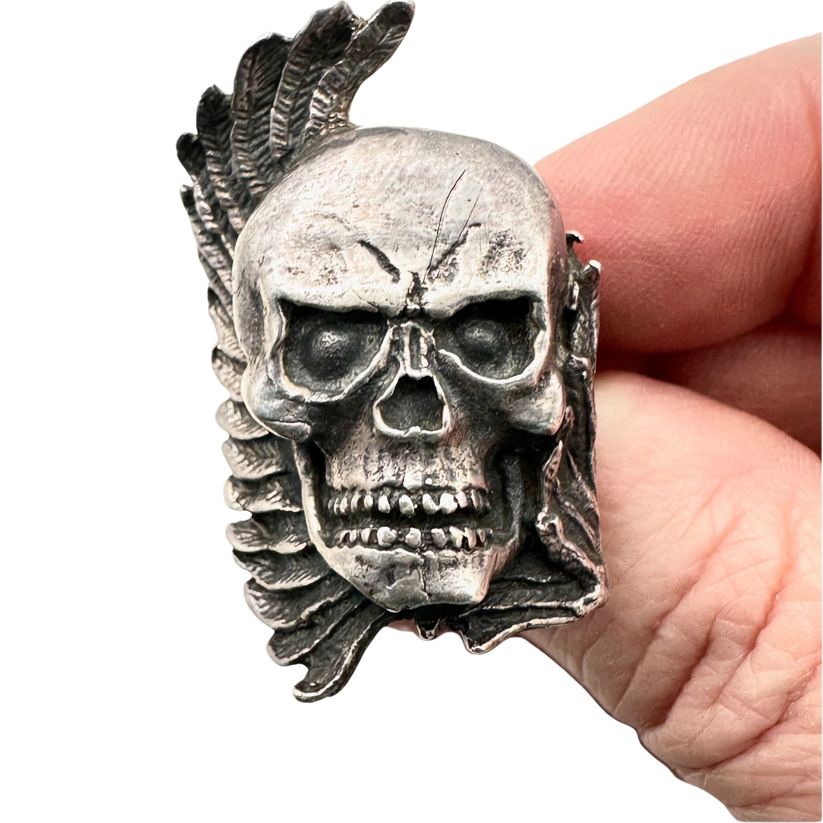 Vintage Sterling Silver Skull Heavy Biker Ring Size 11, 21 Grams (1 of 2)