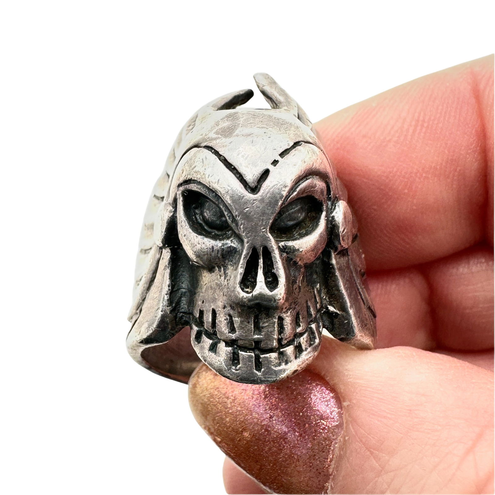 Vintage Sterling Silver Skull Heavy Biker Ring Size 9, 27 Grams (1 of 2)