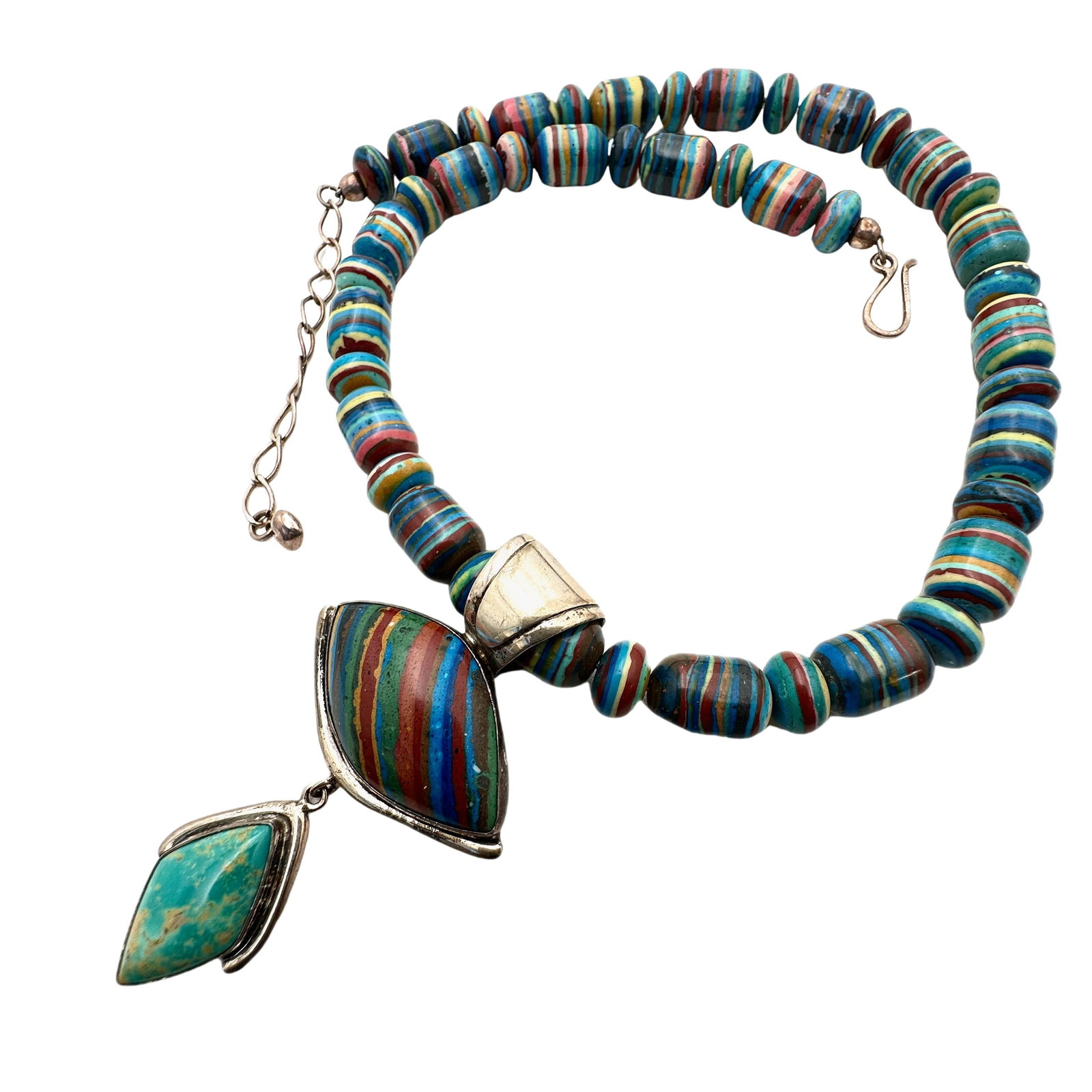 Jay King Rainbow Calsilica Turquoise Necklace Sterling: Jay King Rainbow Calsilica Turquoise Necklace Sterling