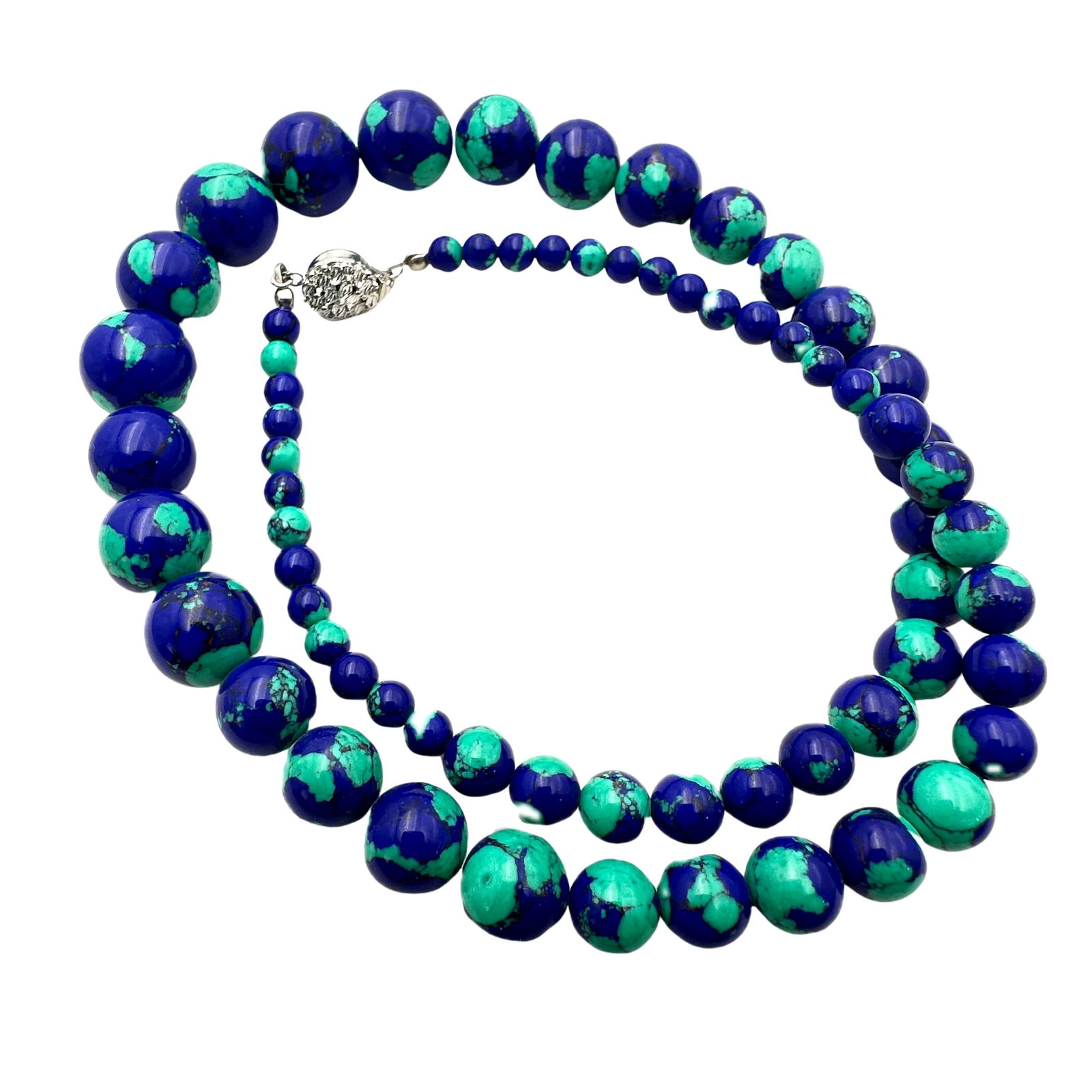 Sterling Silver Blue Green Azurite Bead Necklace : Sterling Silver Blue Green Azurite Bead Necklace