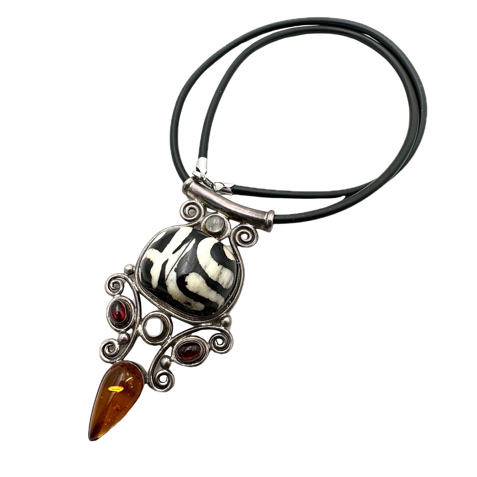 Sajen Sterling Silver Mud Bead Amber Gemstone Necklace (1 of 2)