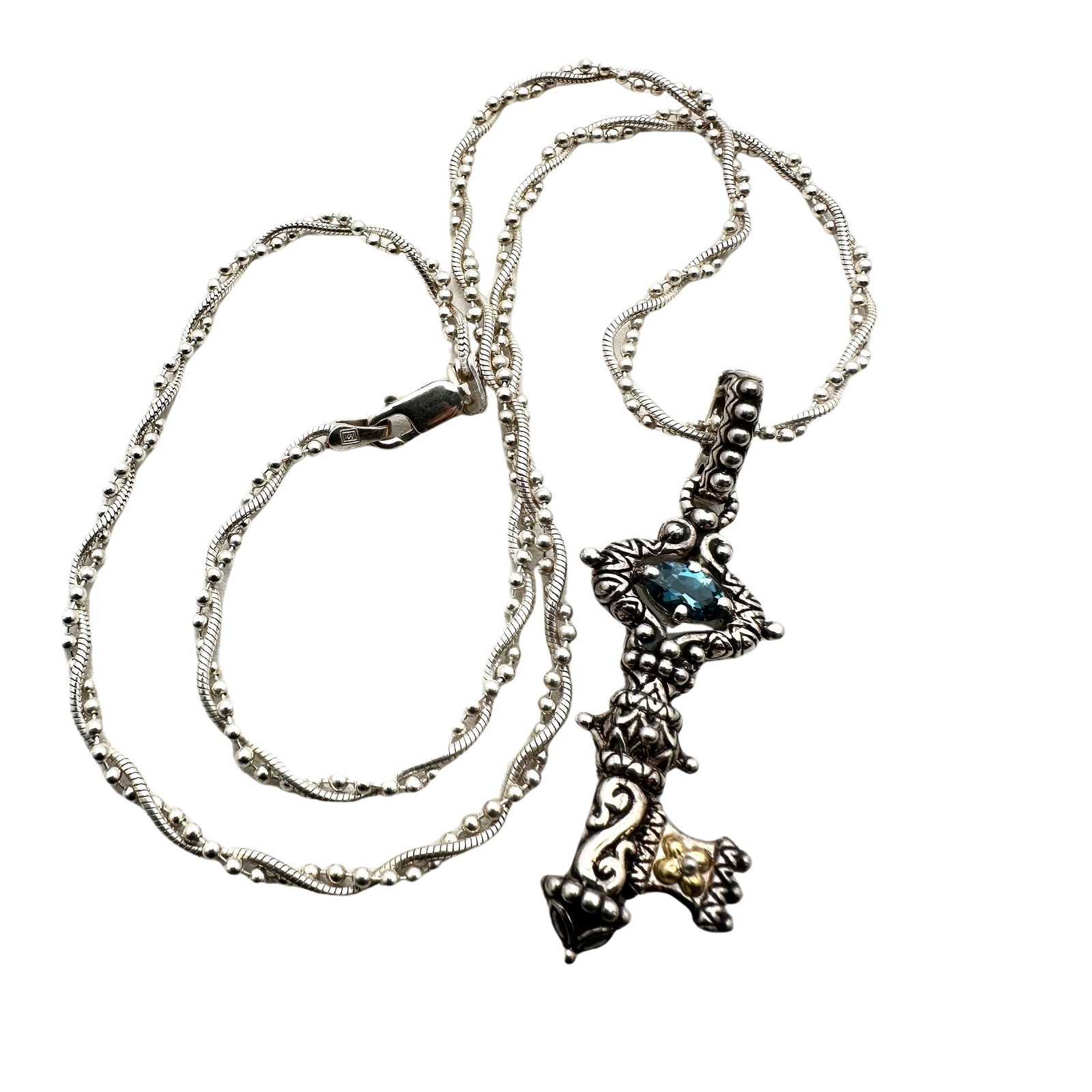 Barbara Bixby Blue Topaz Key 18K Gold Sterling Silver: Barbara Bixby Blue Topaz Key Pendant 18K Gold Sterling Silver. Sterling Silver chain is not signed Bixby.