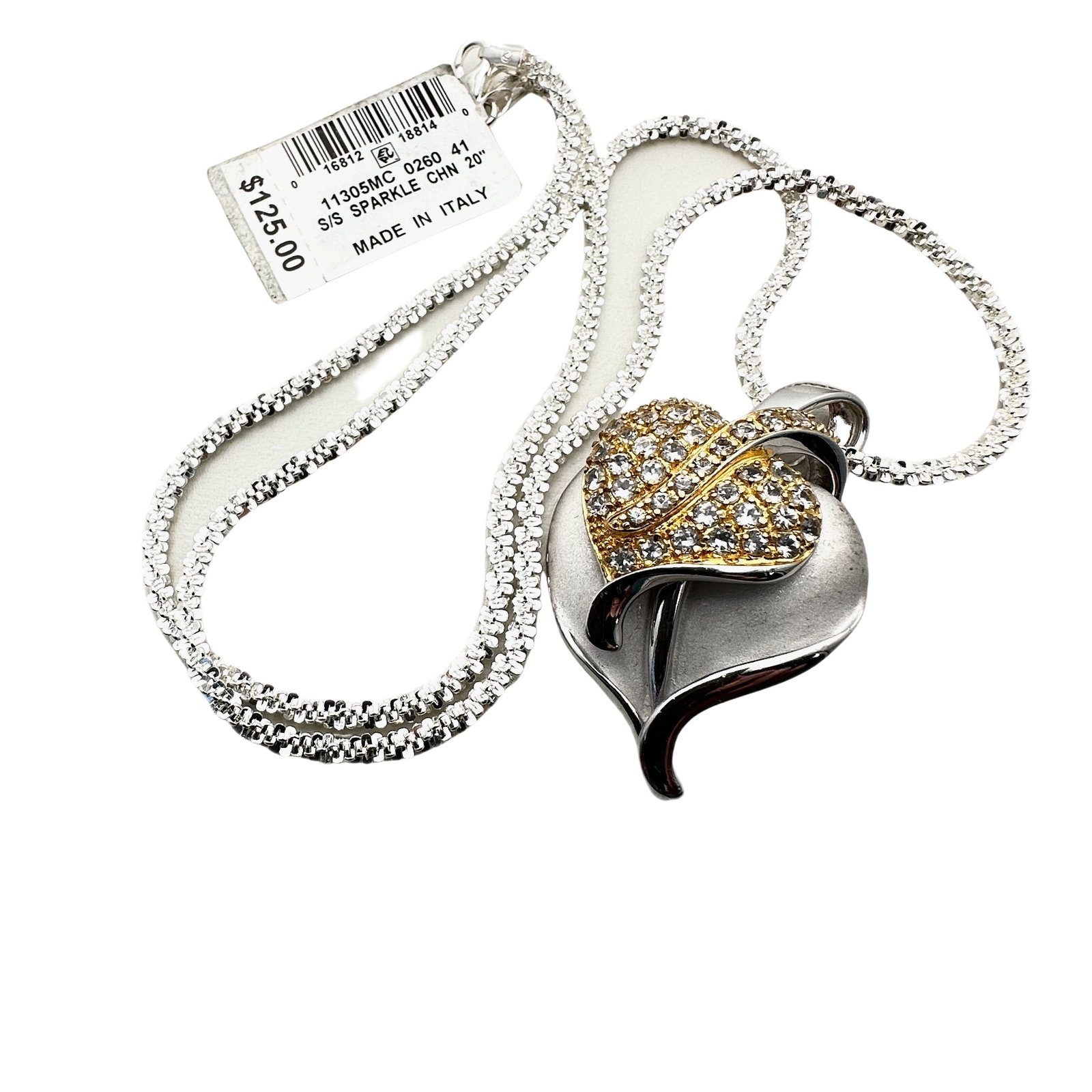 Italy Sterling Silver Chain White Sapphire Ross Simons: Italy Sterling Silver Chain White Sapphire Ross Simons Pendant. Original tag for chain.