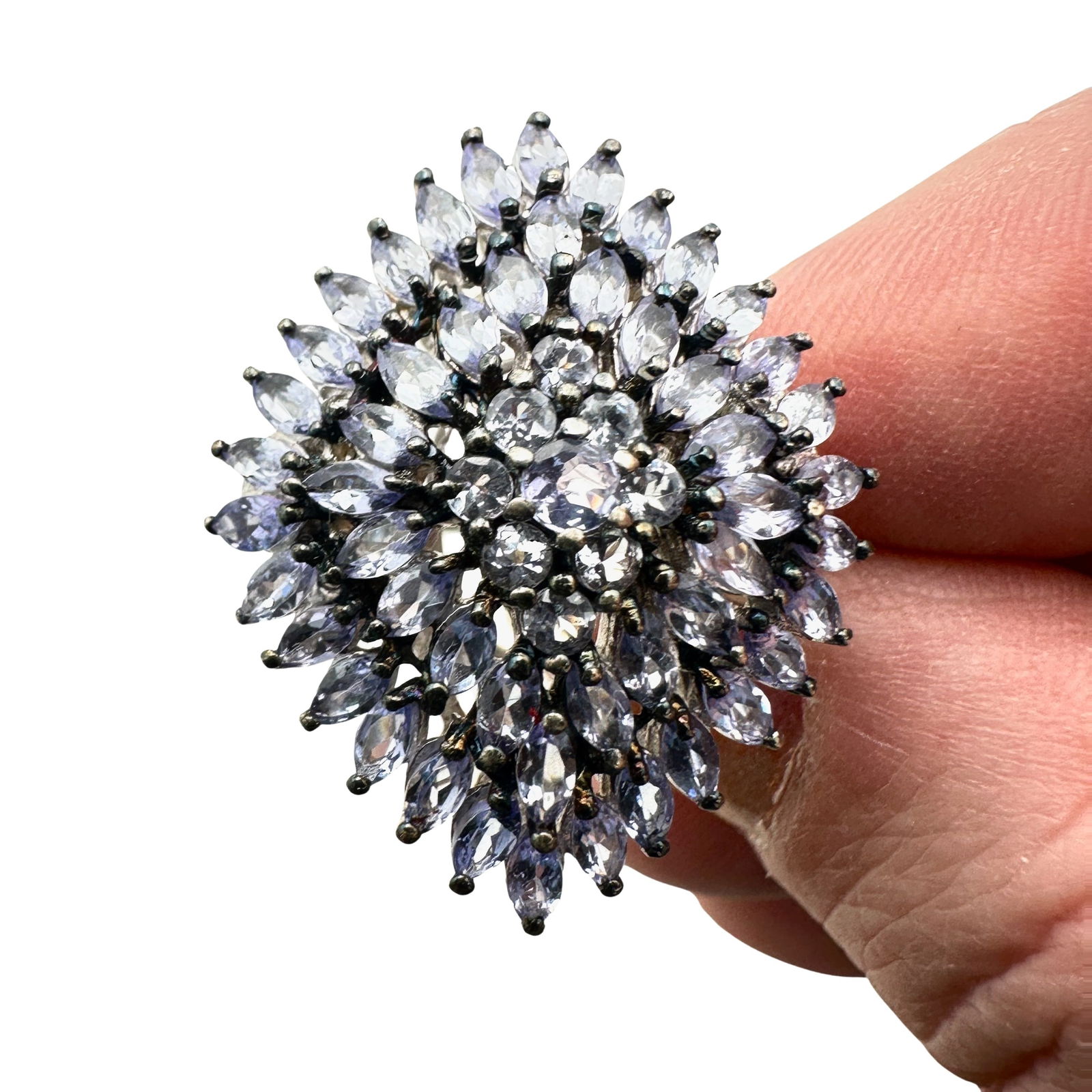 Purple Gemstone Cluster Sterling Silver Ring Size 9 (1 of 2)