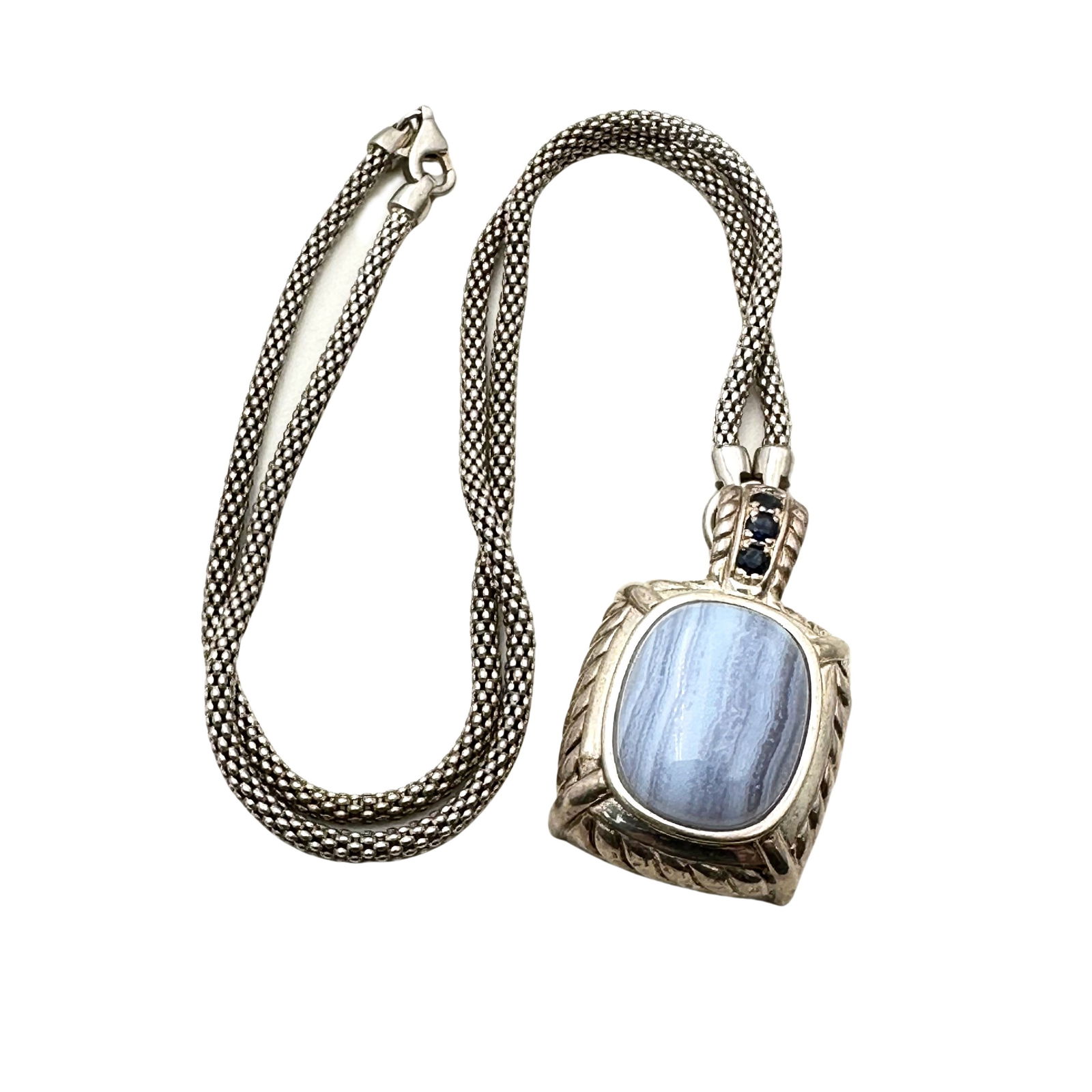 Sterling Silver Blue Lace Agate Sapphire Necklace (1 of 2)