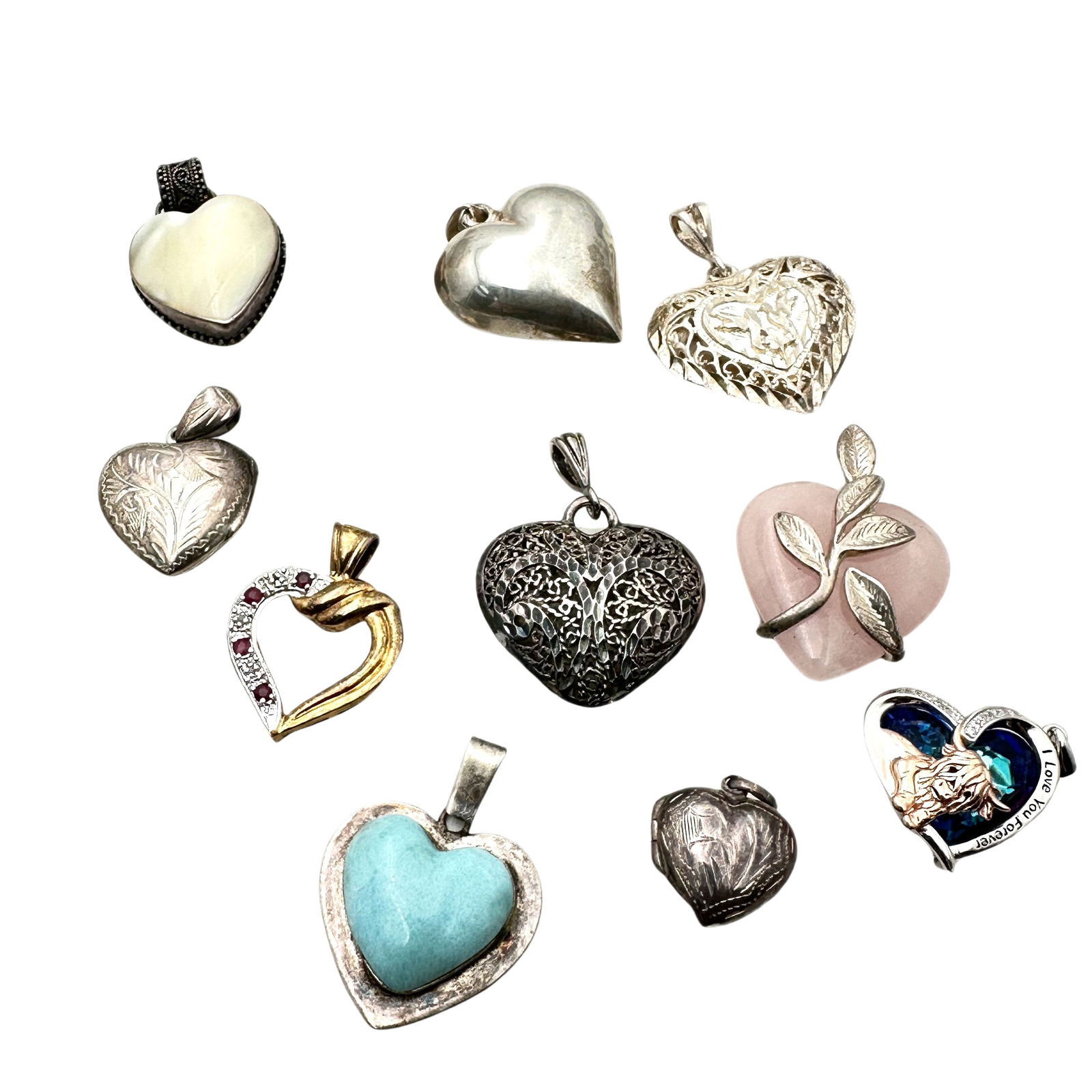 Sterling Silver Pendant Lot 66 Grams Hearts Locket: Sterling Silver Pendant Lot 66 Grams Hearts Locket