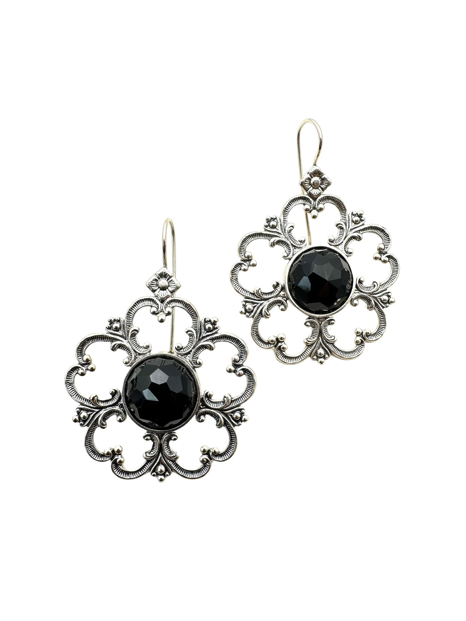 Isreal Sterling Silver Black Onyx Large Statement Pierced Earrings 2 Inch Length (1 of 3)