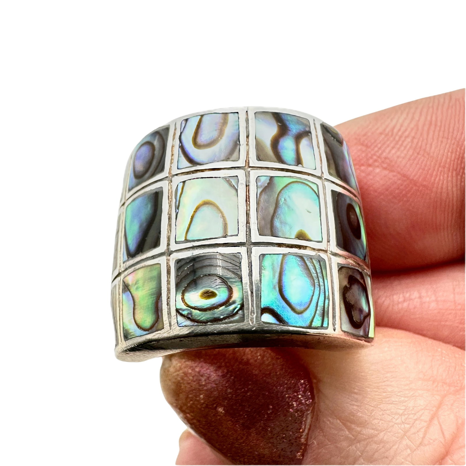 Sterling Silver Abalone Pearl Wide Band Ring Size 7: Sterling Silver Abalone Pearl Wide Band Ring Size 7