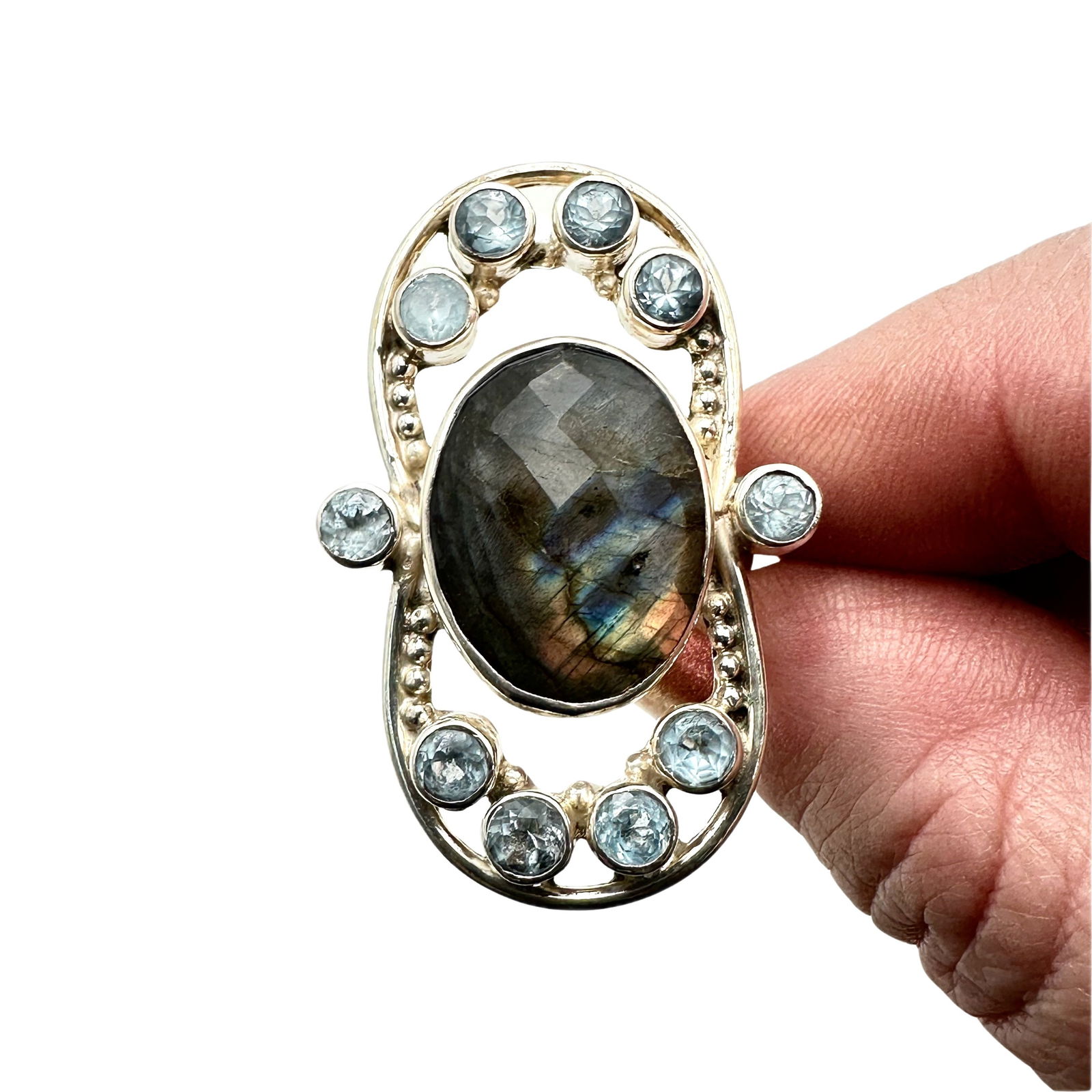 Labradorite Blue Topaz Sterling Ring Size 7.5 (1 of 2)