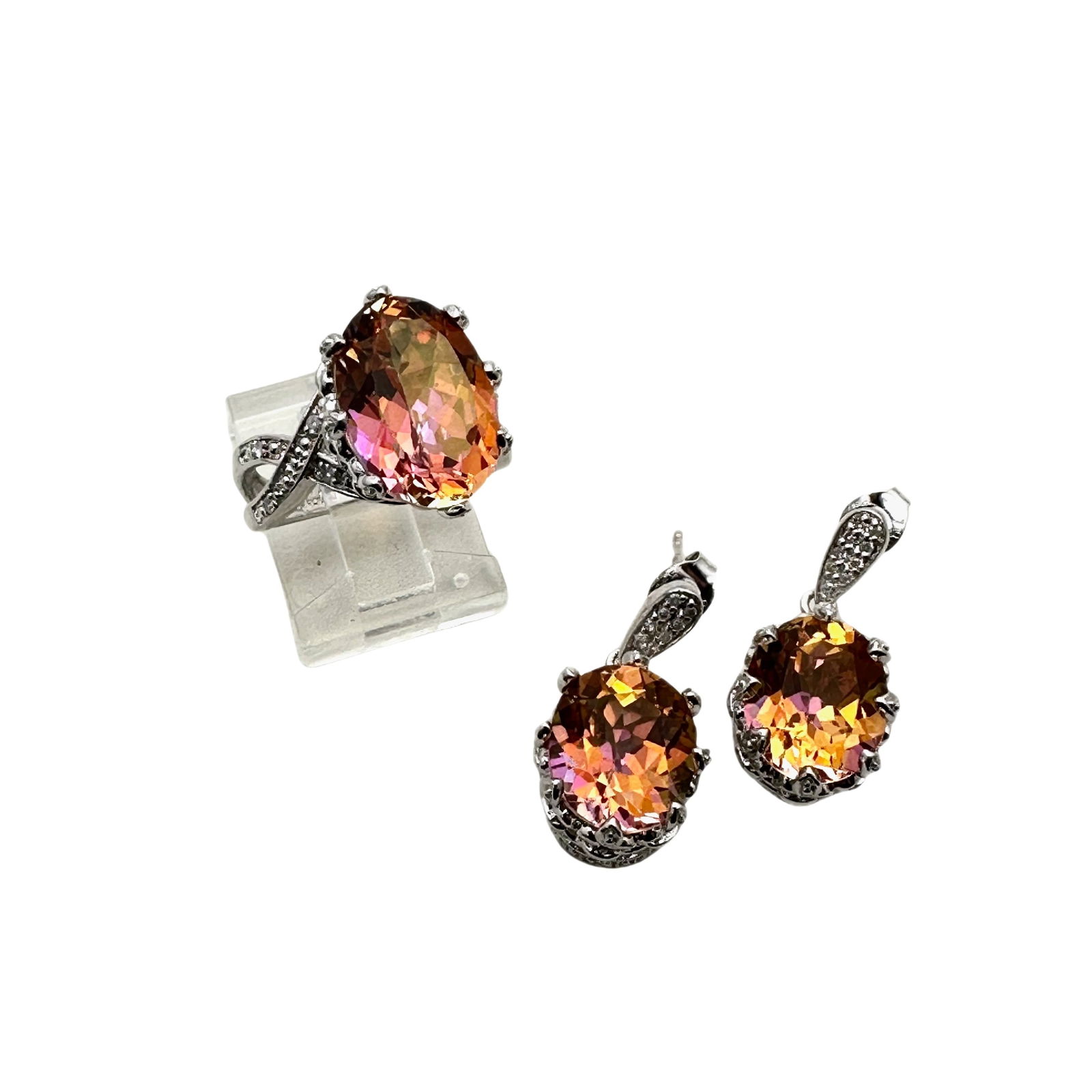 Orange Padparadscha Sapphire Ring Earrings Set Sterling (1 of 2)