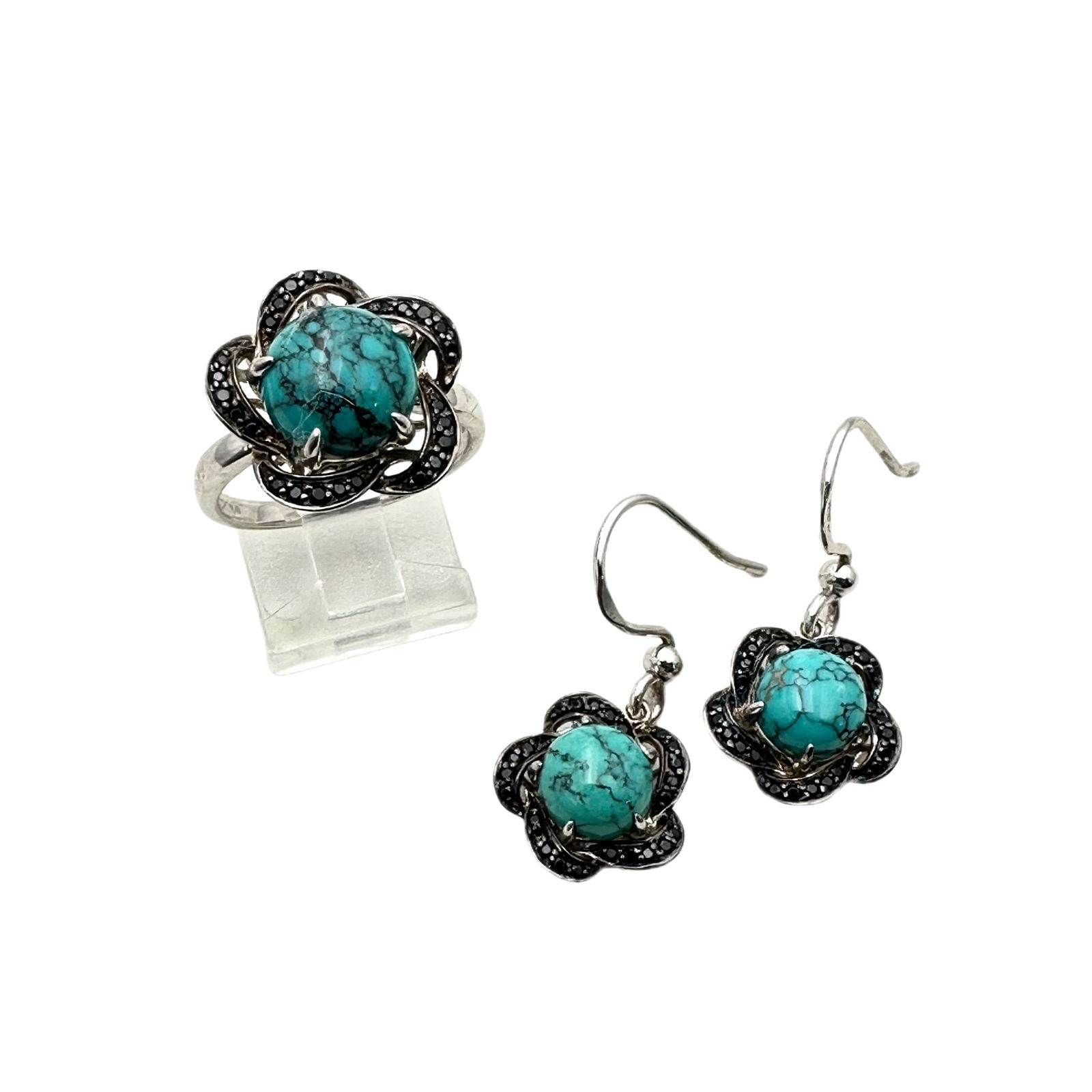 Turquoise Sterling Ring Size 8 Pierced Earrings Set (1 of 2)