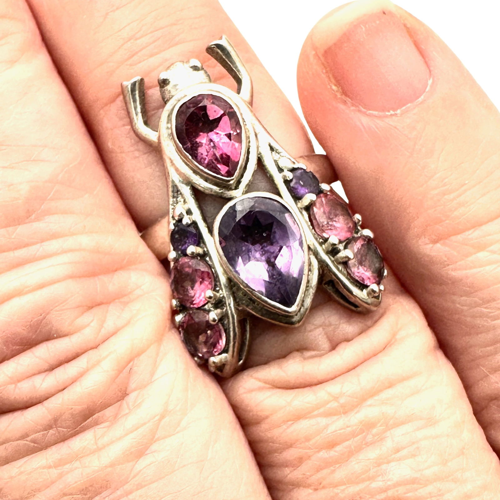 Nicky Butler Pink Purple Gemstone Bug Sterling Silver Ring Size 7 (1 of 3)