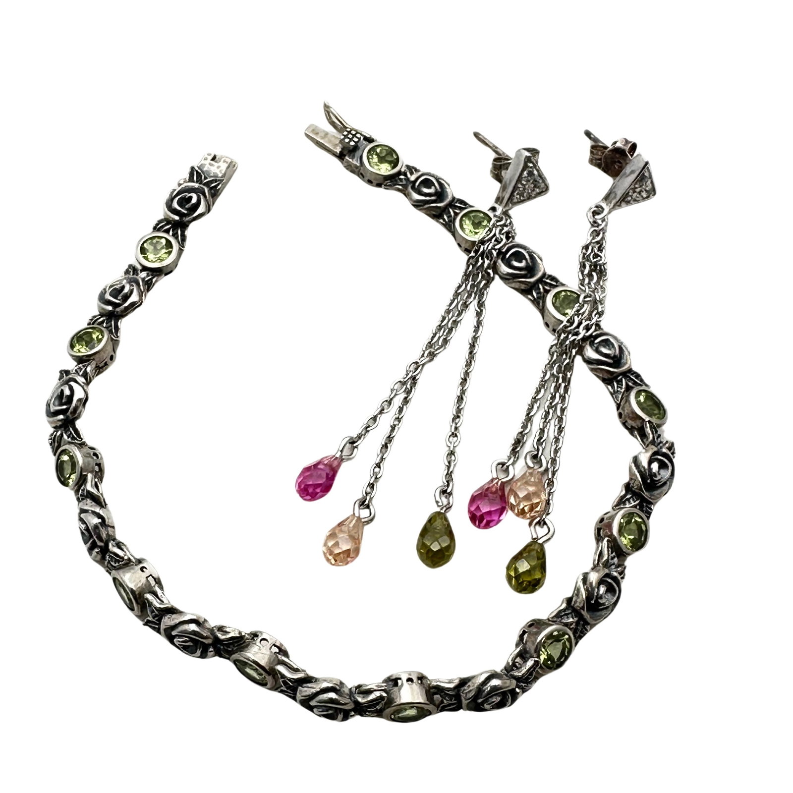 Or Paz Isreal Peridot Bracelet Coordinating Earrings: Or Paz Isreal Peridot Bracelet Coordinating Earrings Sterling Silver