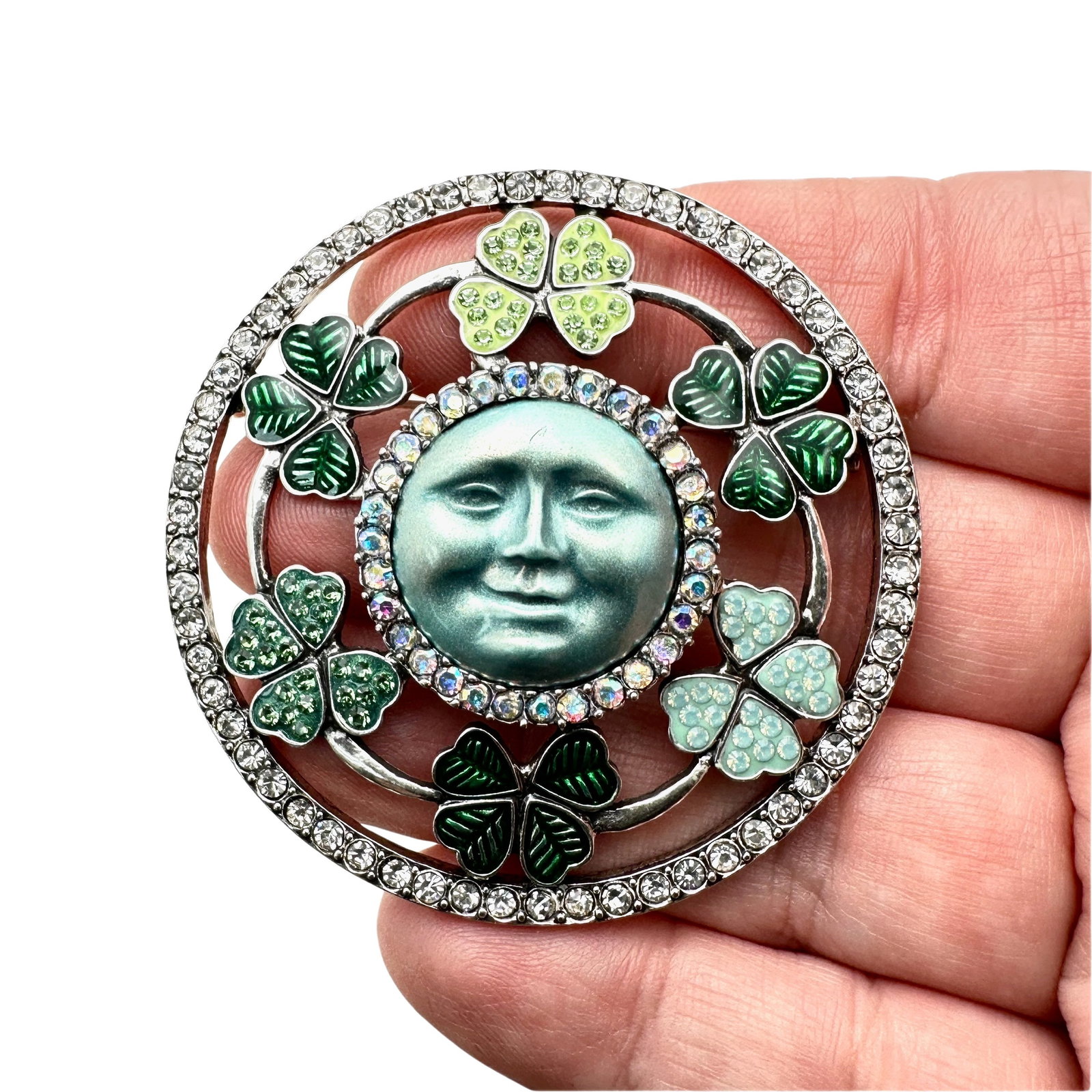Authentic Kirks Folly Green Moon Clover Silver Brooch: Authentic Kirks Folly Green Moon Clover Silver Brooch