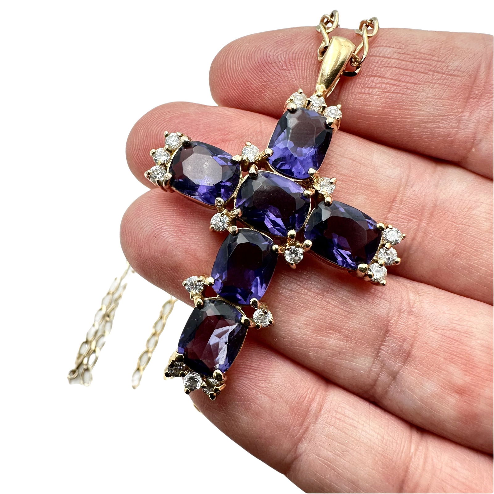 Gold over Sterling Silver Purple CZ Cross Necklace (1 of 2)