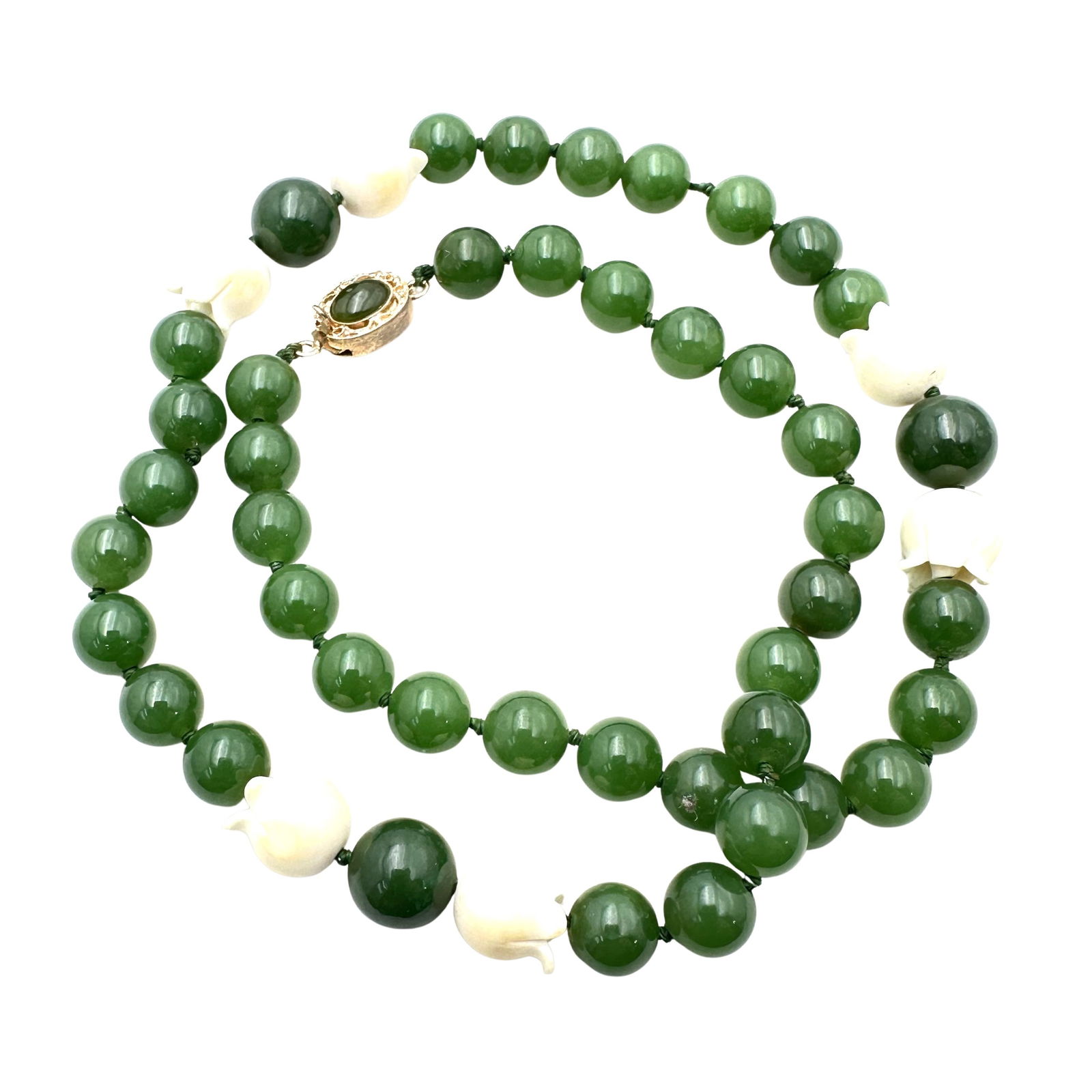 Vintage Jade Bead and Carved Flower 17 Inch Necklace (1 of 1)