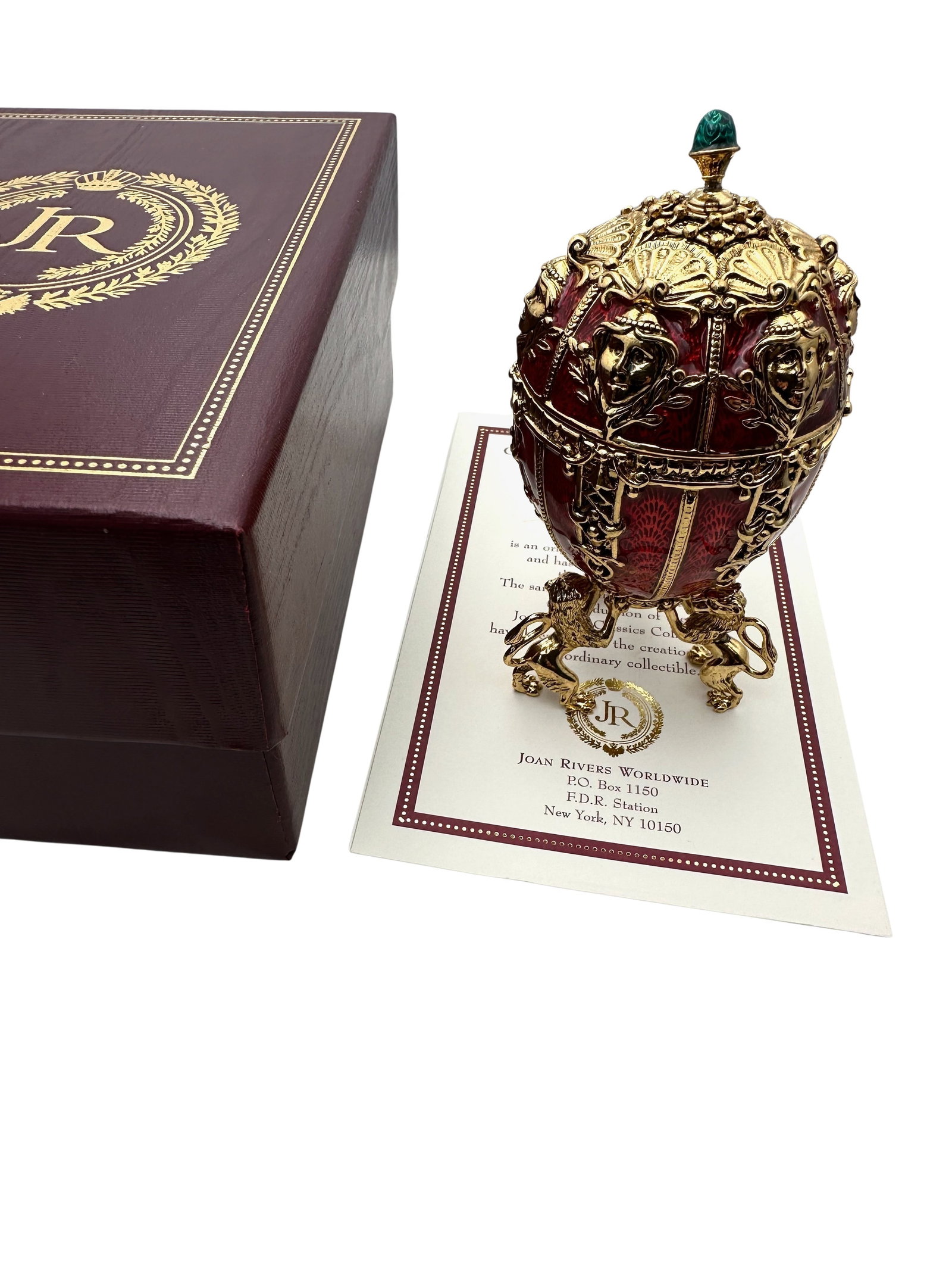 Joan Rivers Imperial Egg Decoration With Necklace: Joan Rivers Imperial Egg Decoration With Necklace, comes with original box, necklace is gold tone and enamel and inside the egg