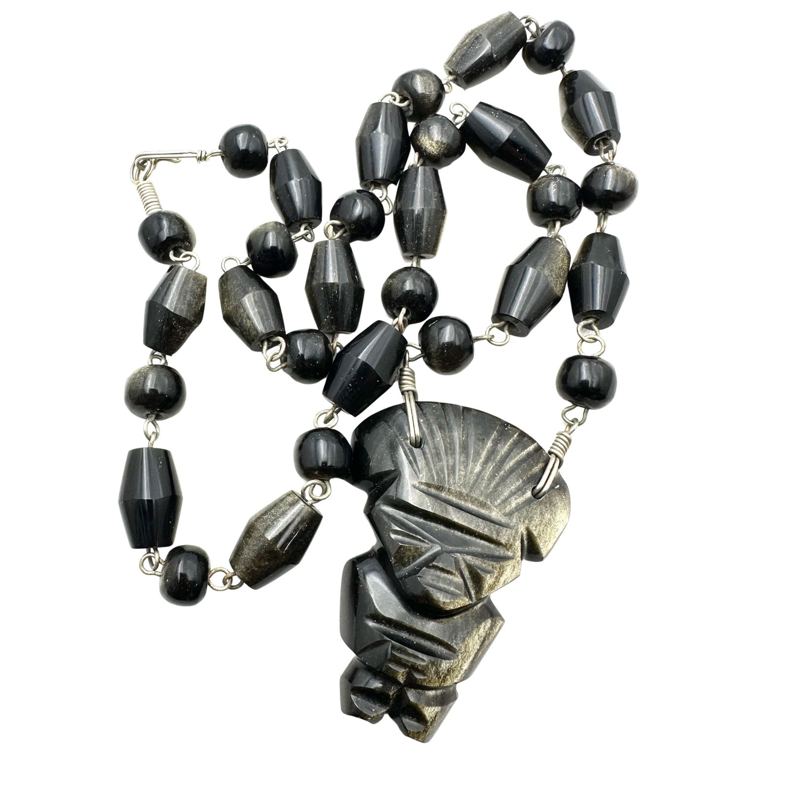 Vintage Obsidion Carved Aztec Mayan Necklace (1 of 4)