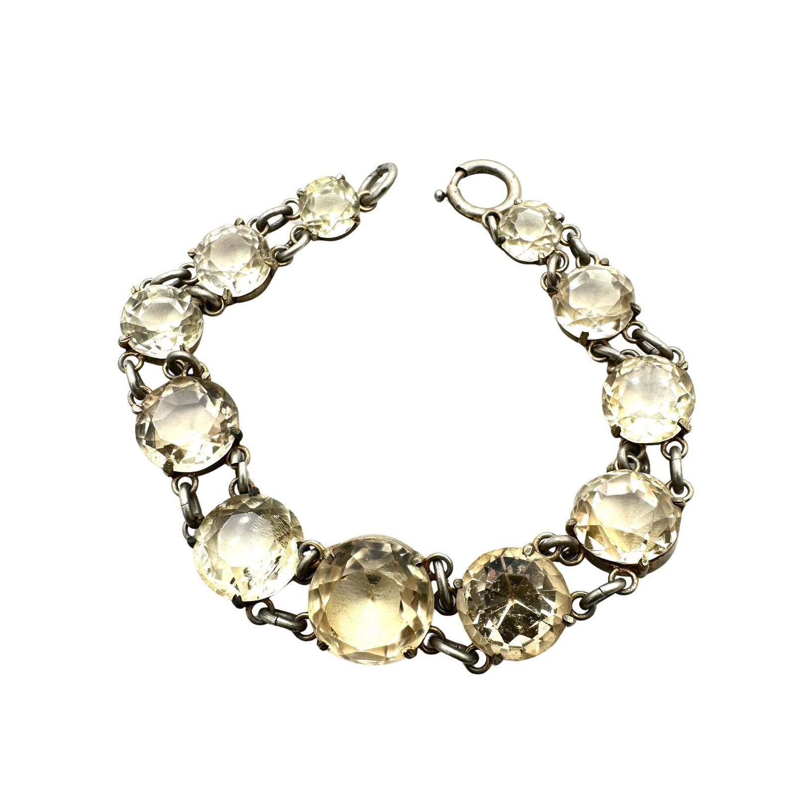 Vintage Antique Light Yellow Czech Glass Bracelet 7 Inch Length: Vintage Antique Light Yellow Czech Glass Bracelet 7 Inch Length
