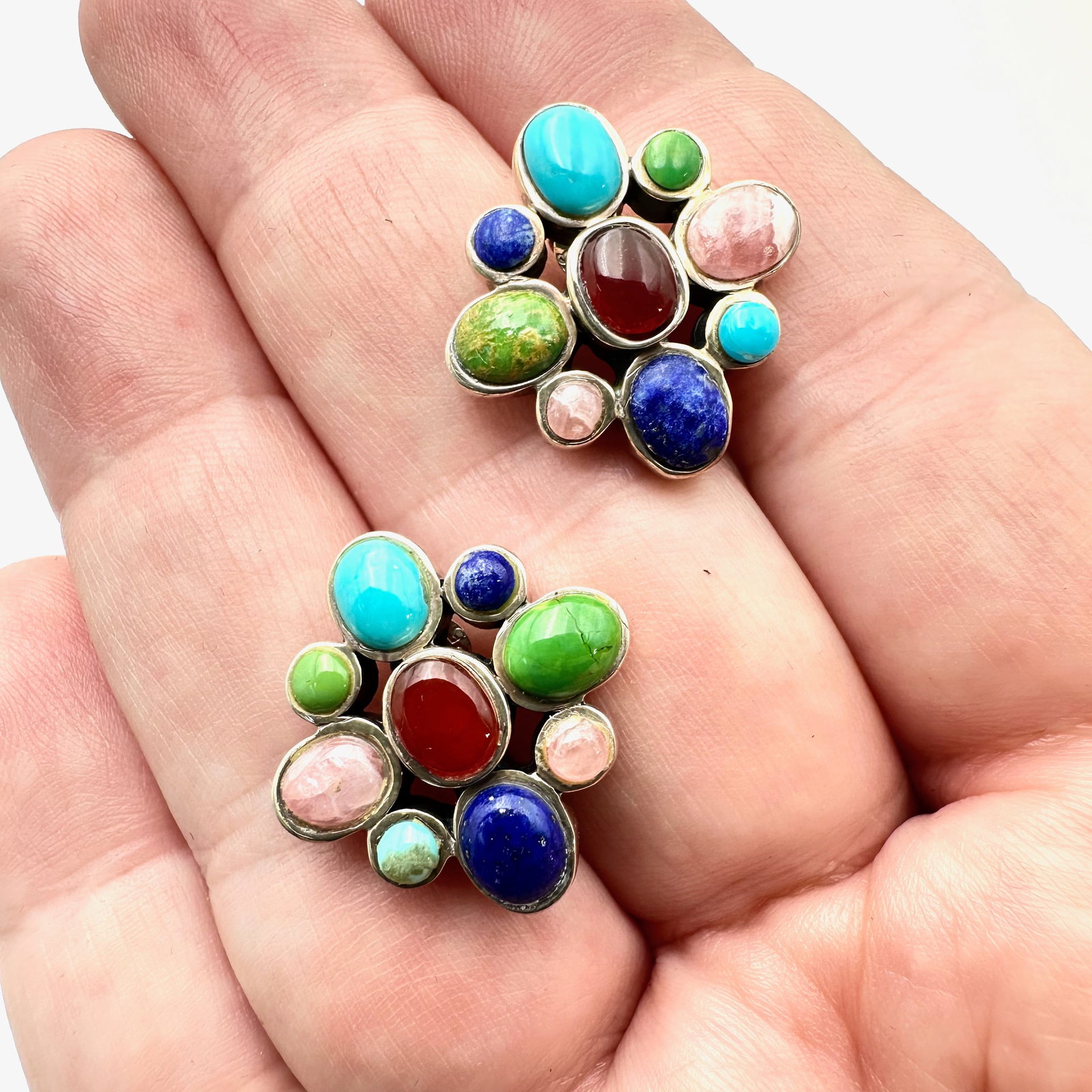 Multi Gemstone Sterling Silver Pierced Earrings: Multi Gemstone Sterling Silver Pierced Earrings