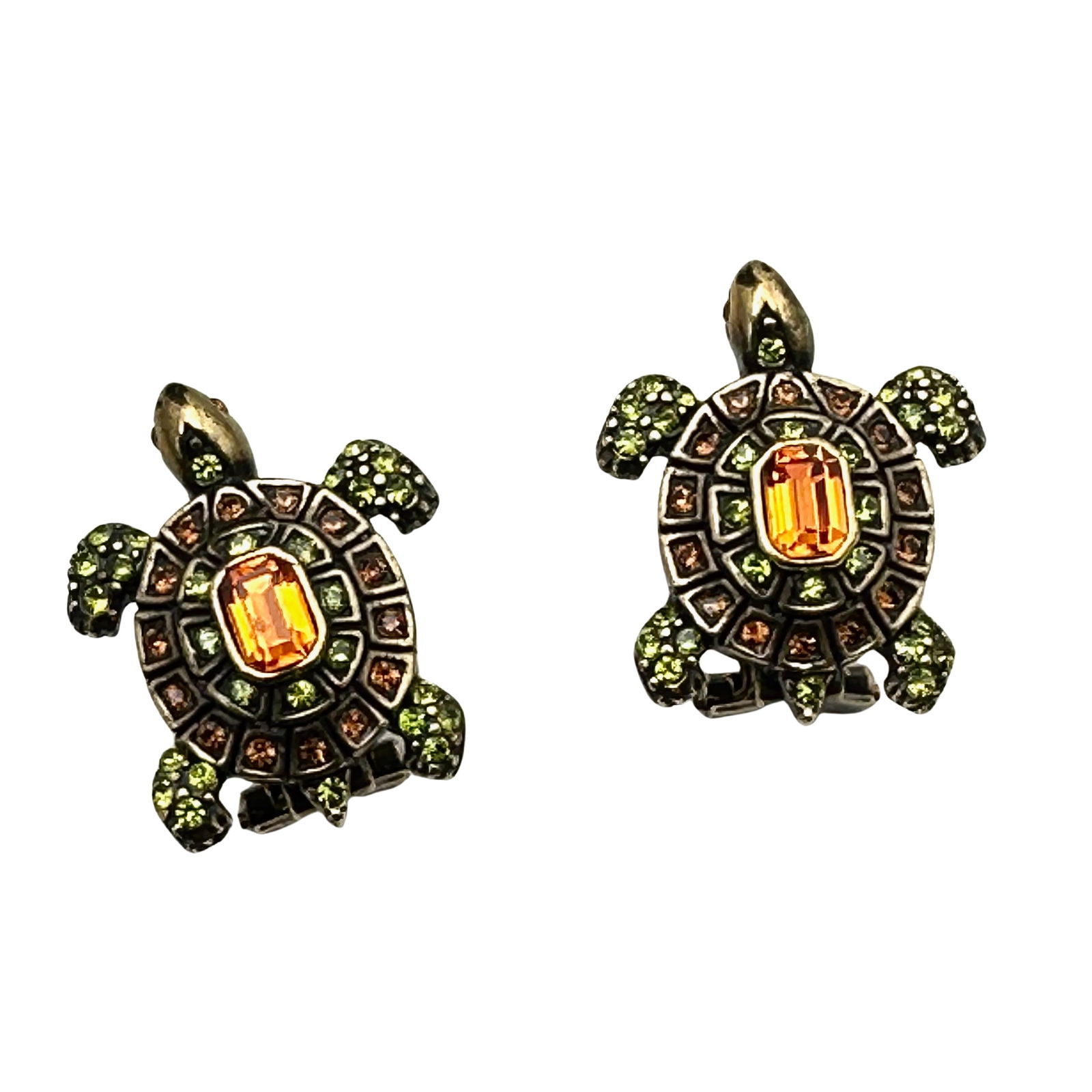 Heidi Daus Crystal Bronze Tone Turtle Lever Back Pierced Earrings (1 of 2)