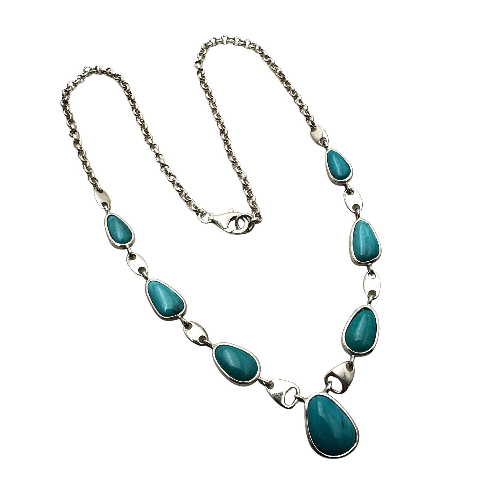 Sterling Silver Turquoise Necklace 17 Inch Modern Style 18 Grams (1 of 3)