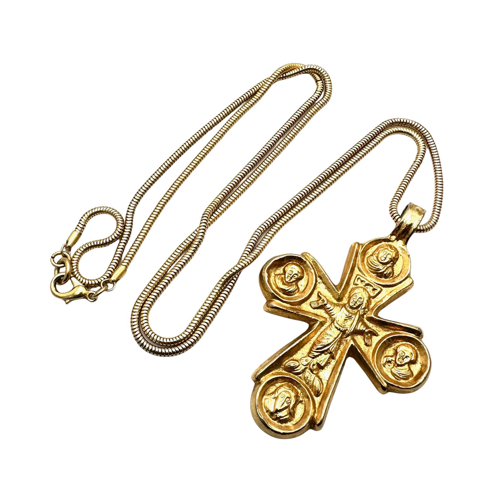 Vintage Alva Museum Replica Gold Tone Pectoral Cross Pendant Necklace 30 Inch Chain 3 Inch Pendant (1 of 3)