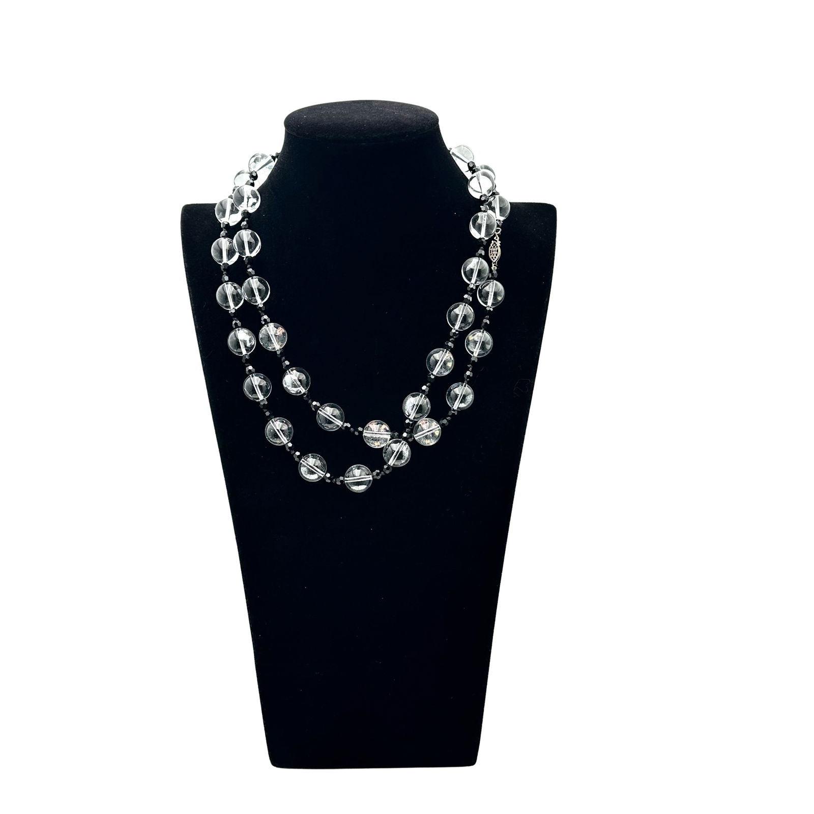 Antique Black & Clear Glass Bead Necklace 38 Inch Interesting Reflective Beads (1 of 2)