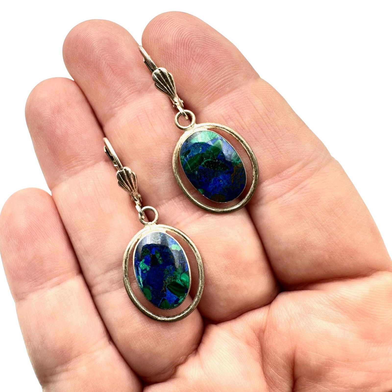Azurite Blue Green Sterling Silver Pierced Earrings (1 of 3)