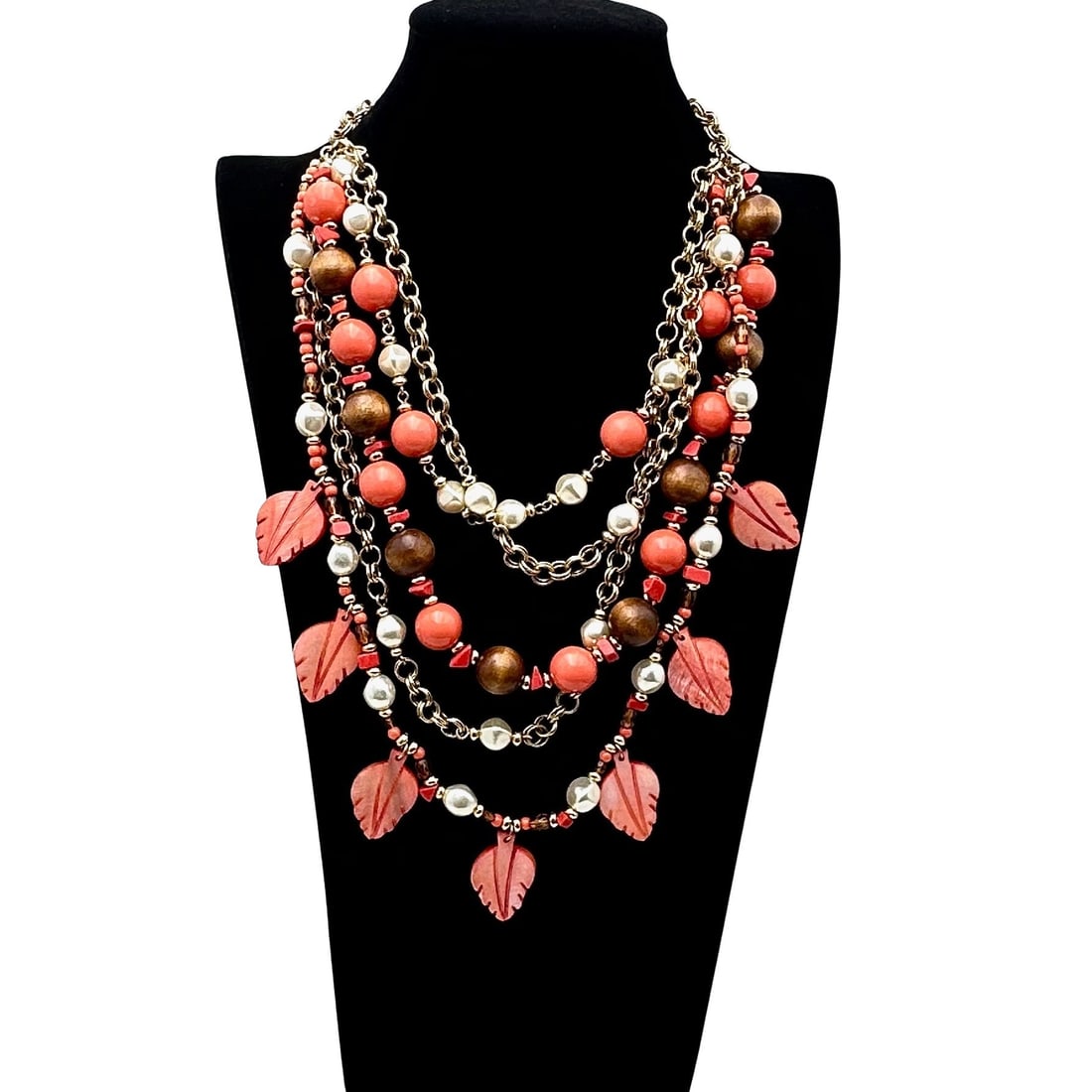 Kenneth Jay Lane Coral Wood Pearl Gold Tone Necklace: Kenneth Jay Lane Coral Wood Pearl Gold Tone Necklace